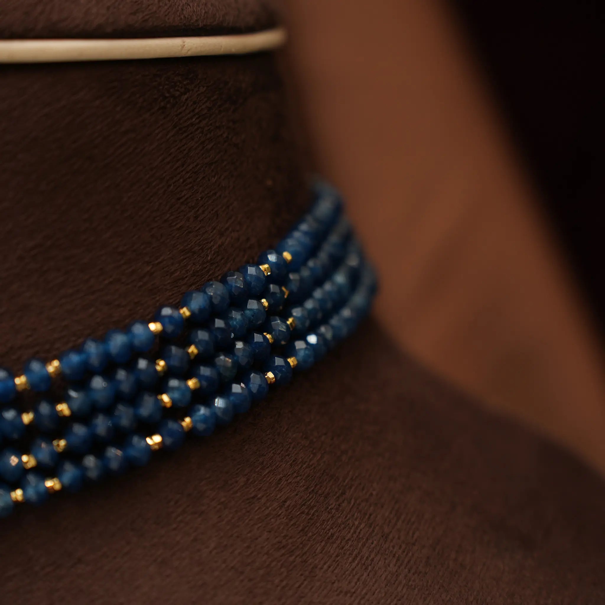 Shreya Beaded Choker - Blue Gold Tone Finish