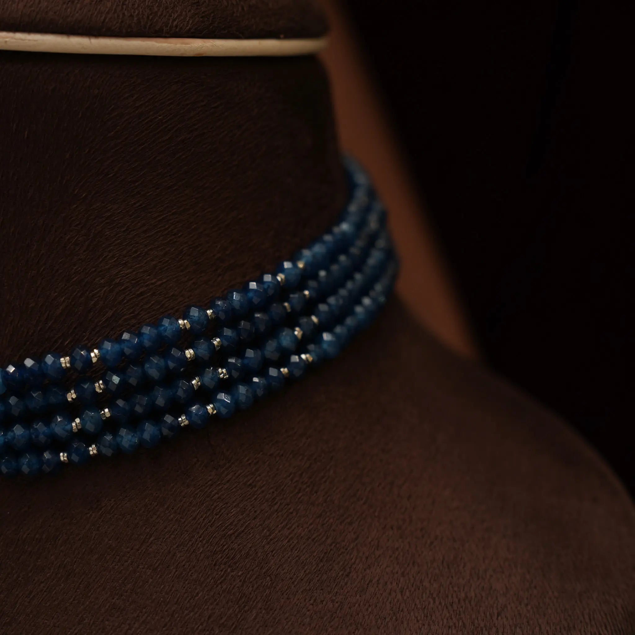 Shreya Beaded Choker - Blue Silver Toned Finish