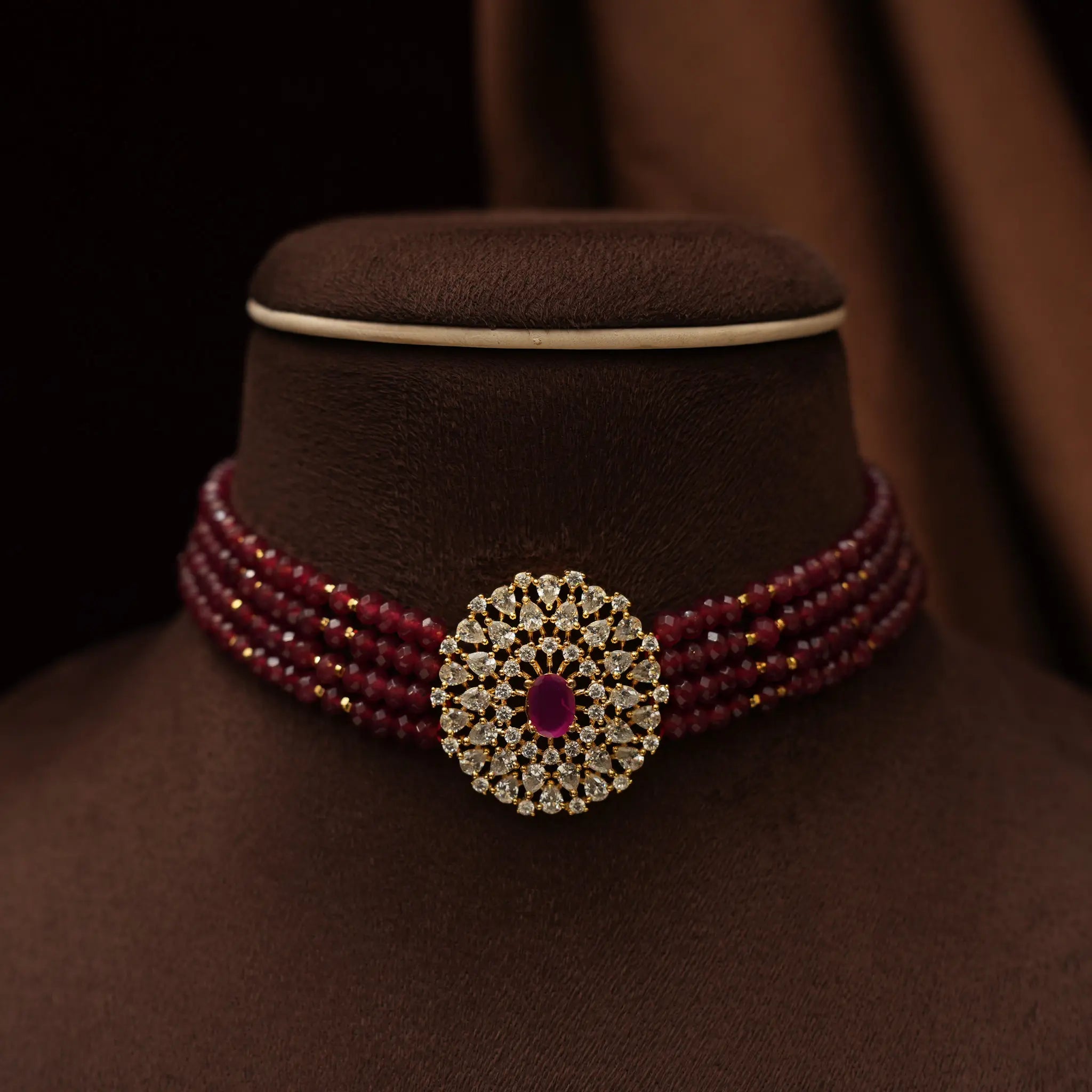 Shreya Beaded Choker - Ruby Red
