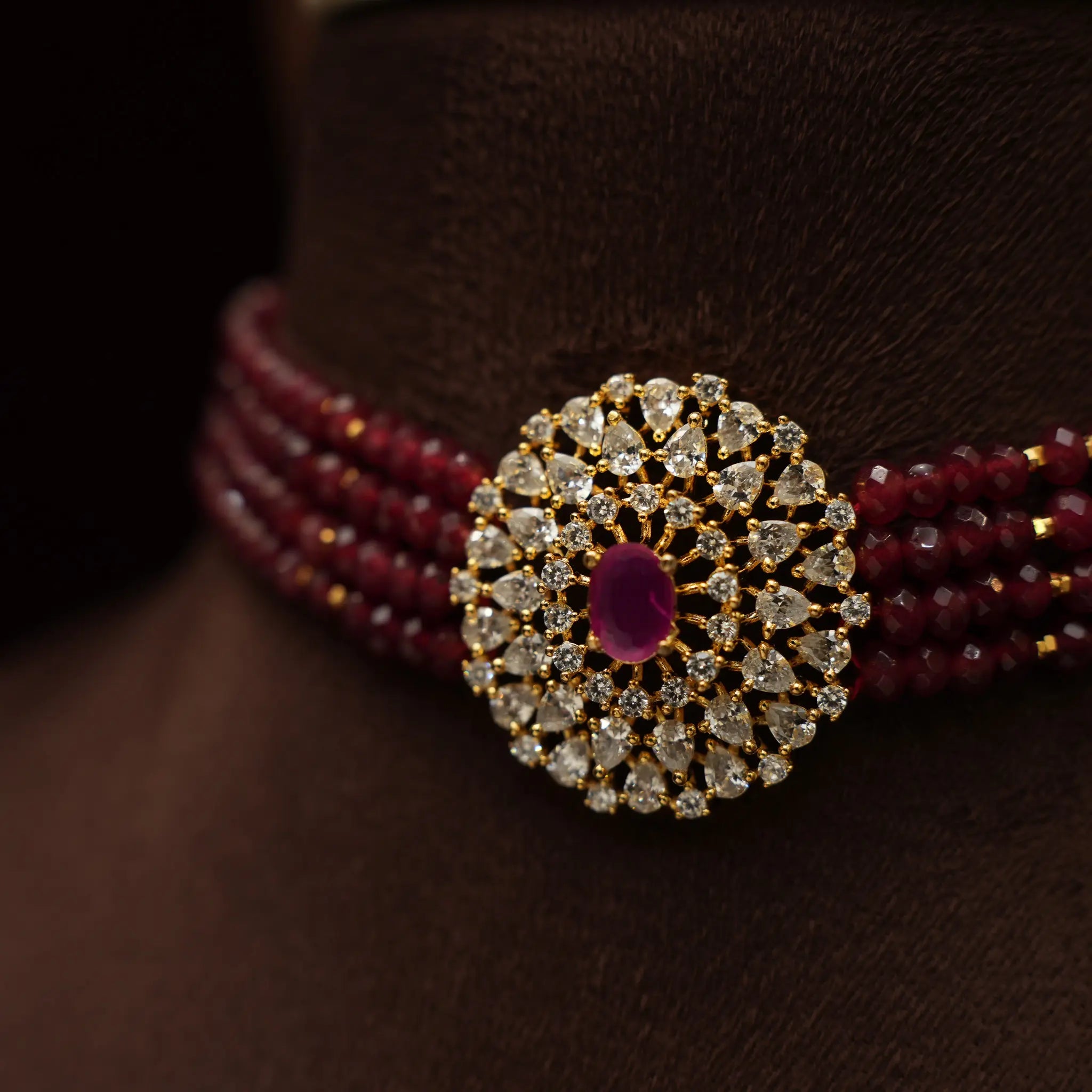 Shreya Beaded Choker - Ruby Red