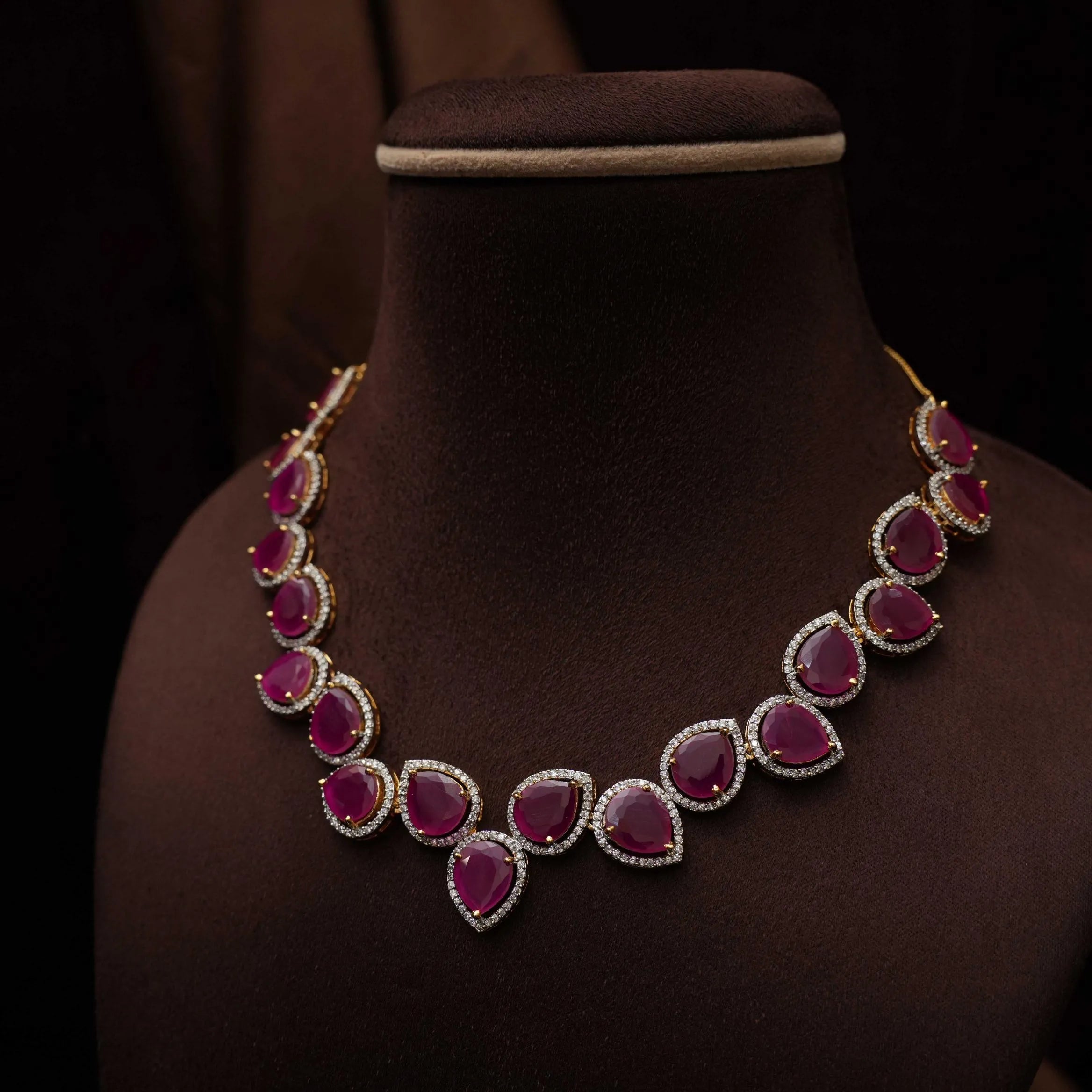 Shreya Zircon Necklace - Reddish Pink