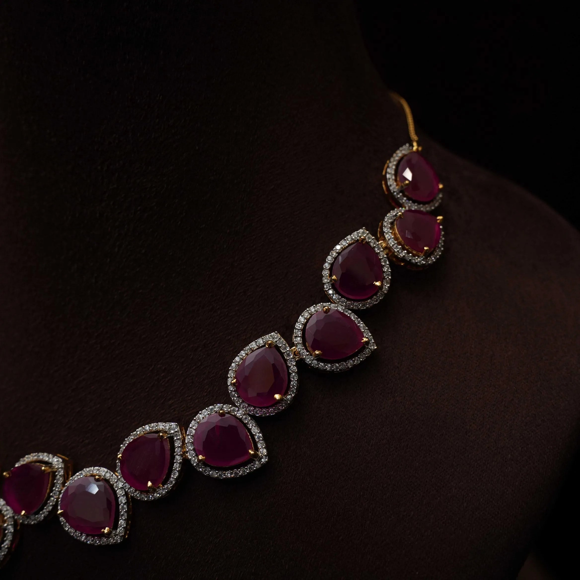 Shreya Zircon Necklace - Reddish Pink