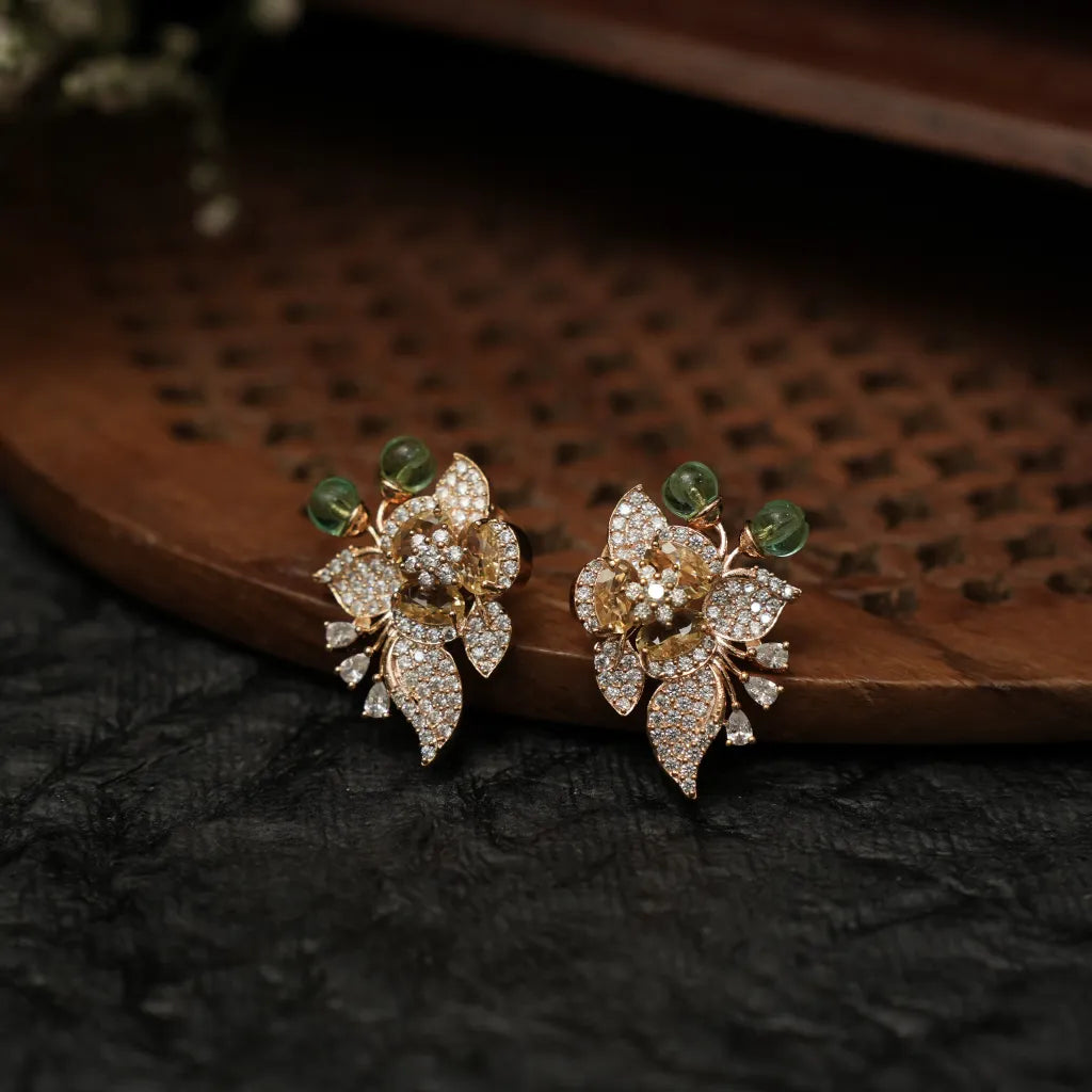 Shrinay Zircon Earrings - Brown