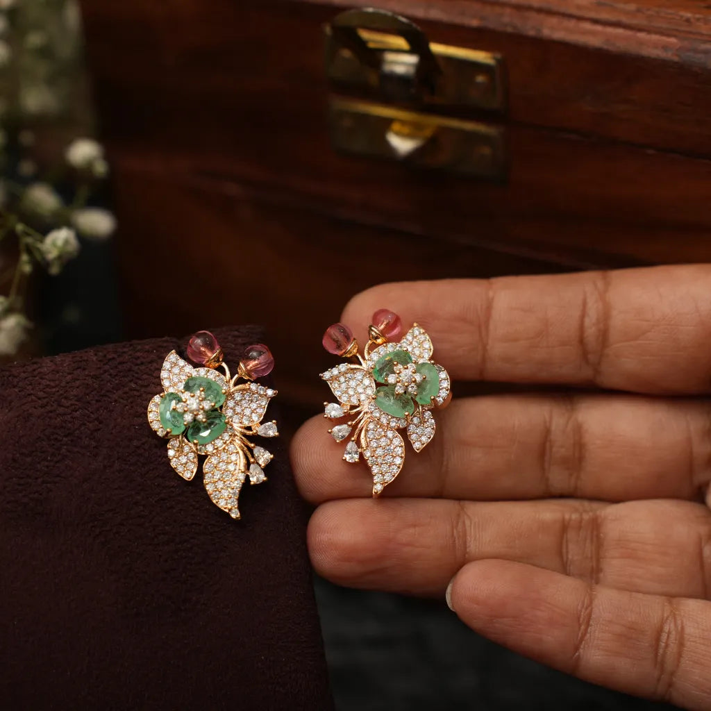 Shrinay Zircon Earrings - Pastel Green