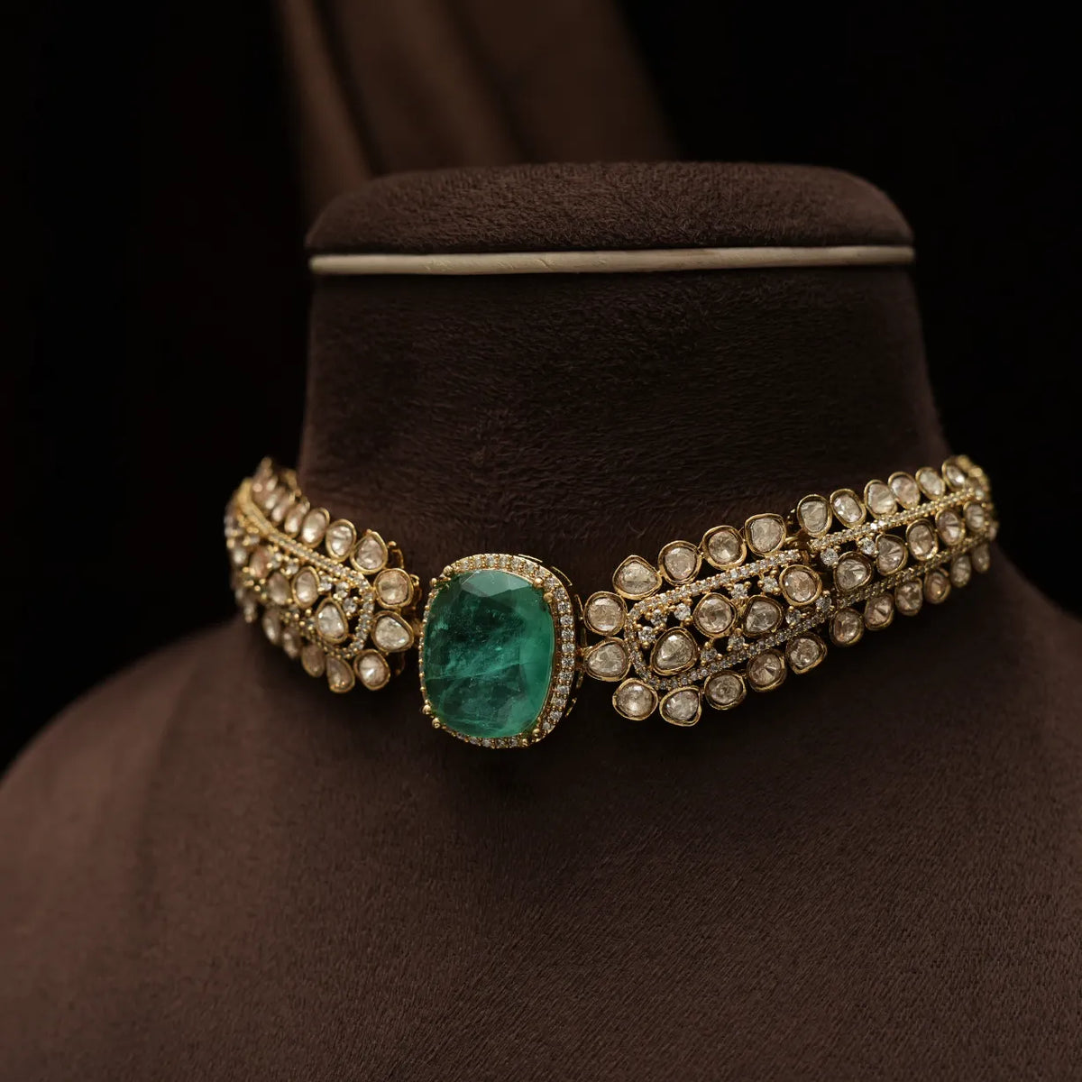 Siaana Victorian Polki Choker - Pastel Green