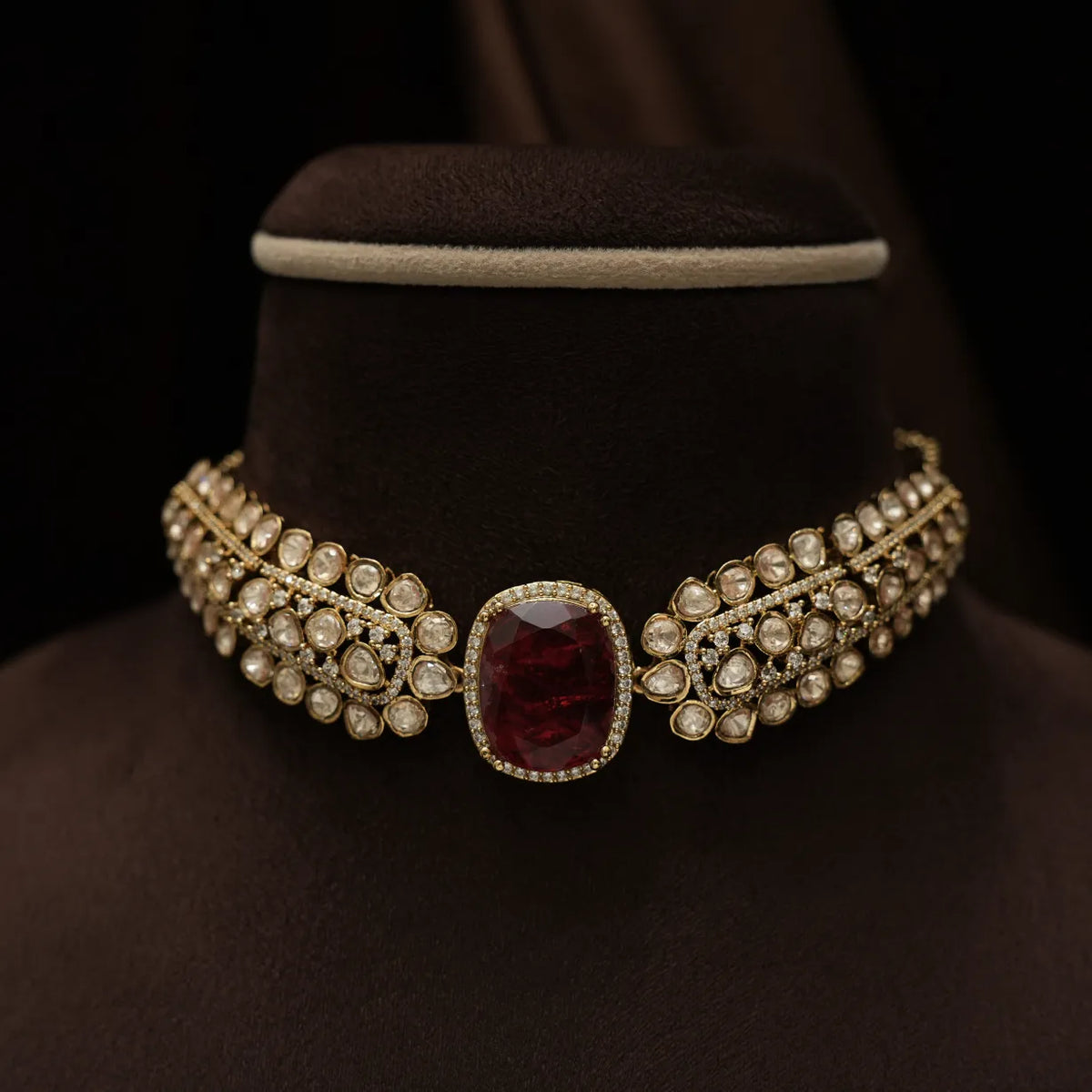 Siaana Victorian Polki Choker - Red