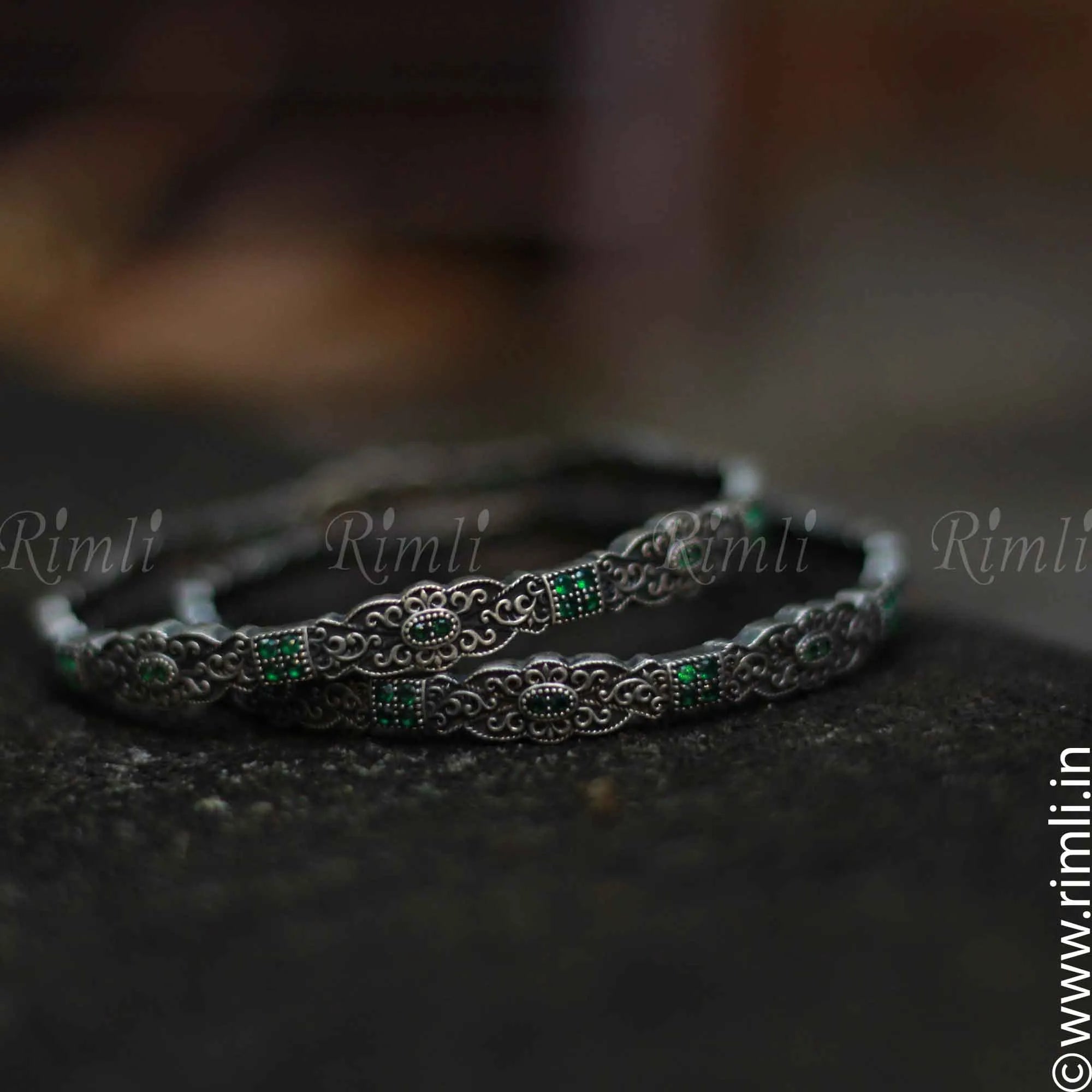 Ethnic Green Silver Bangles - Rimli Boutique