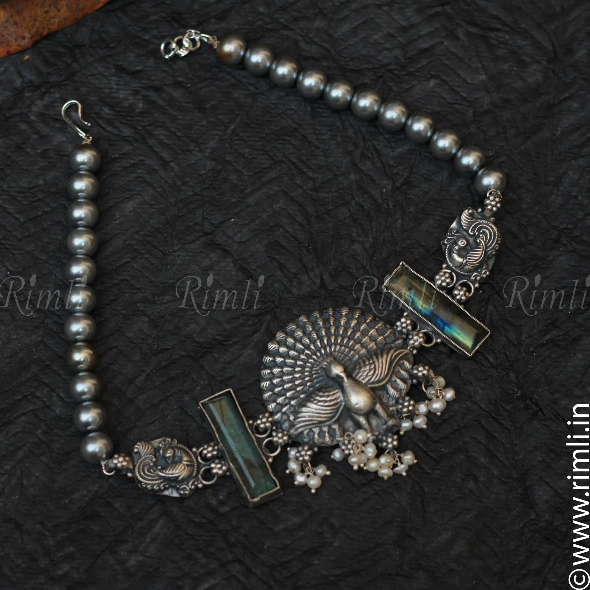 Aarna Silver Peacock Choker - Rimli Boutique