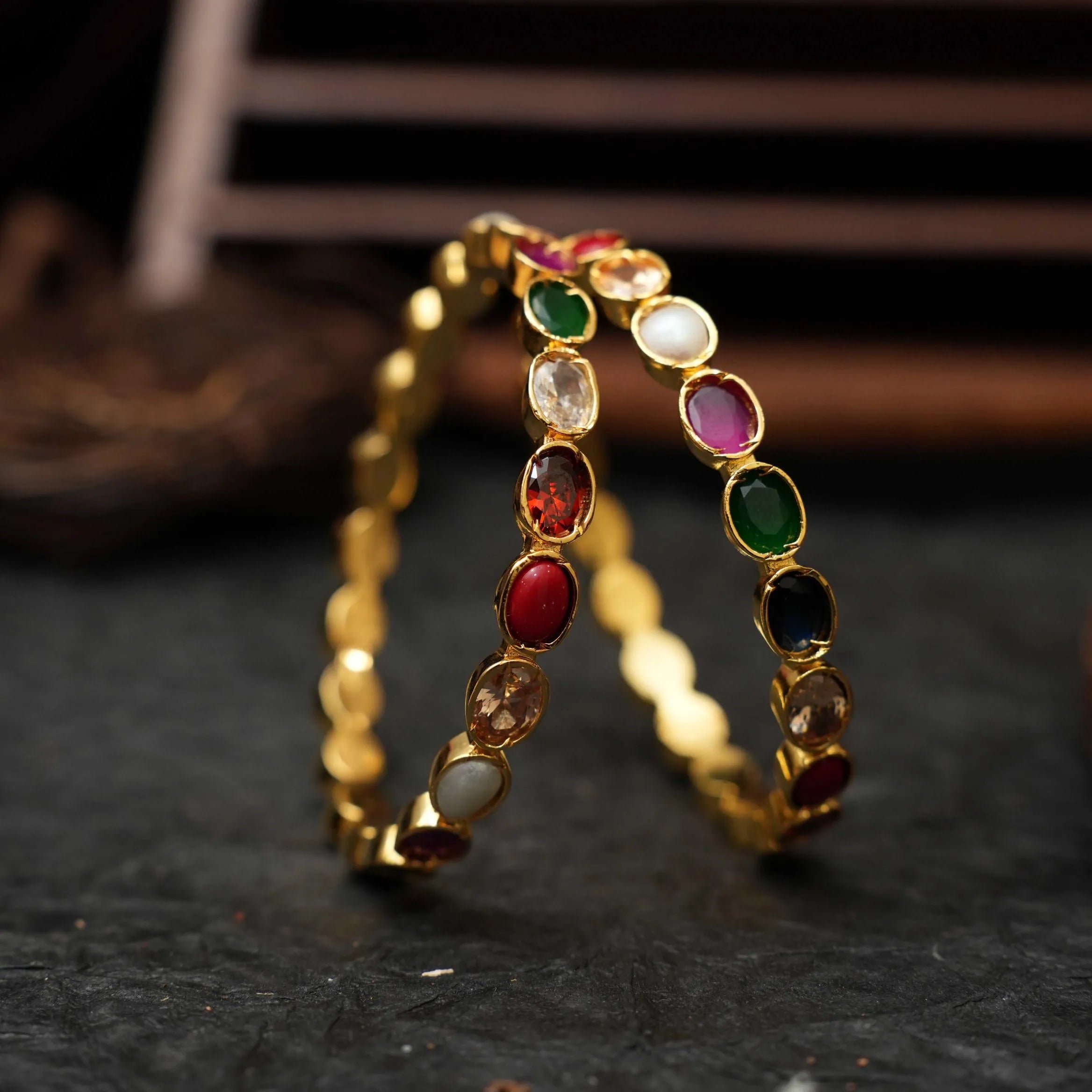Simran Antique Bangles - Navaratna
