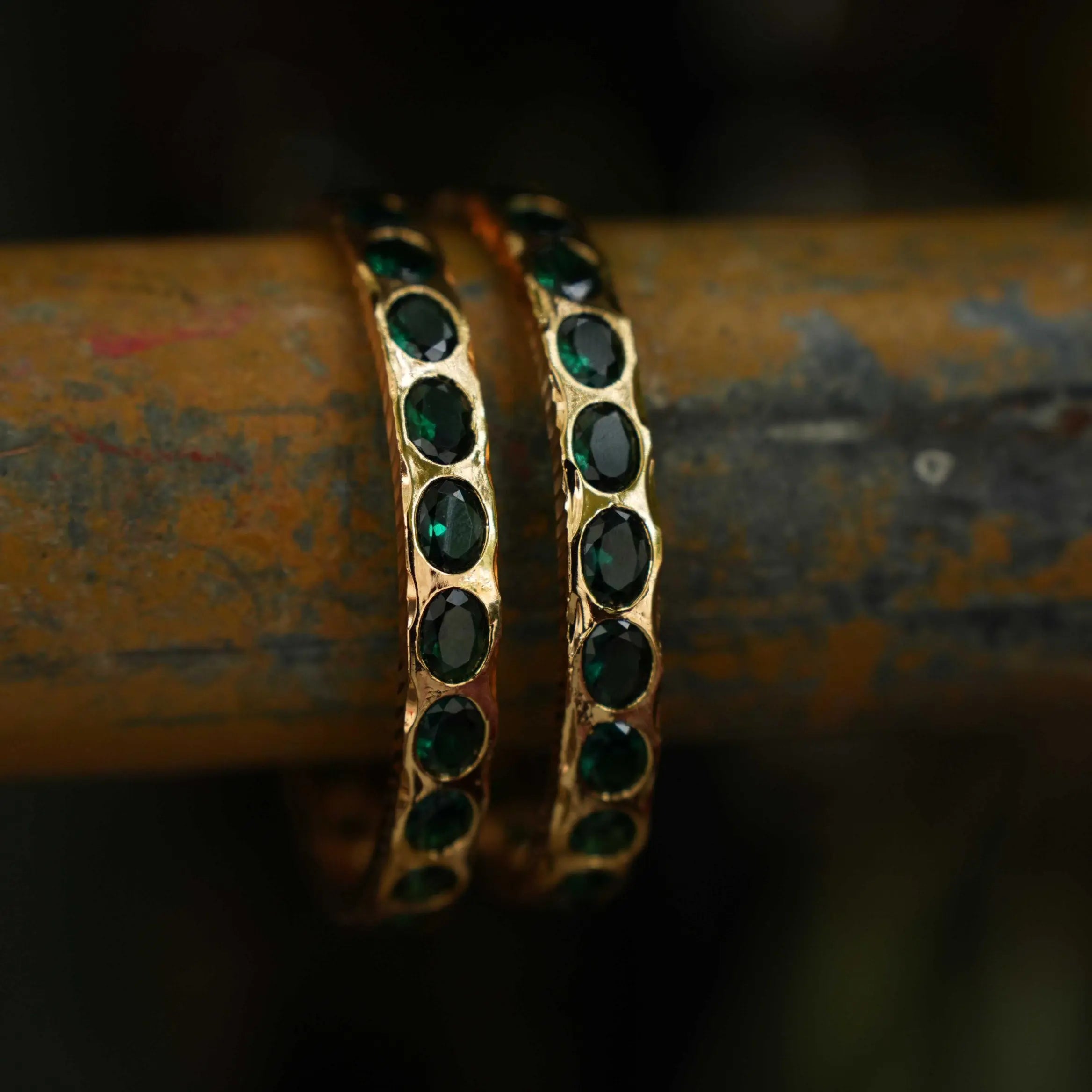 Simran Antique Bangles - Green
