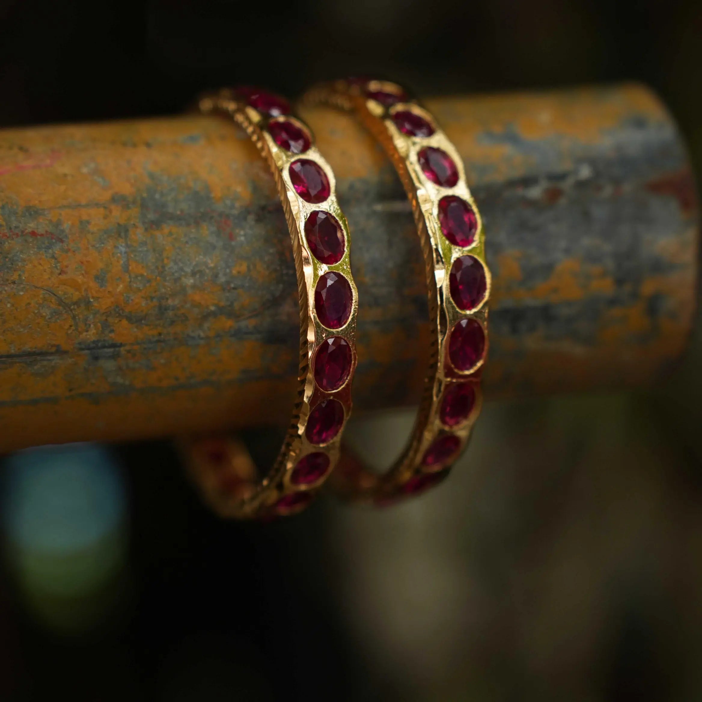 Simran Antique Bangles - Reddish PInk