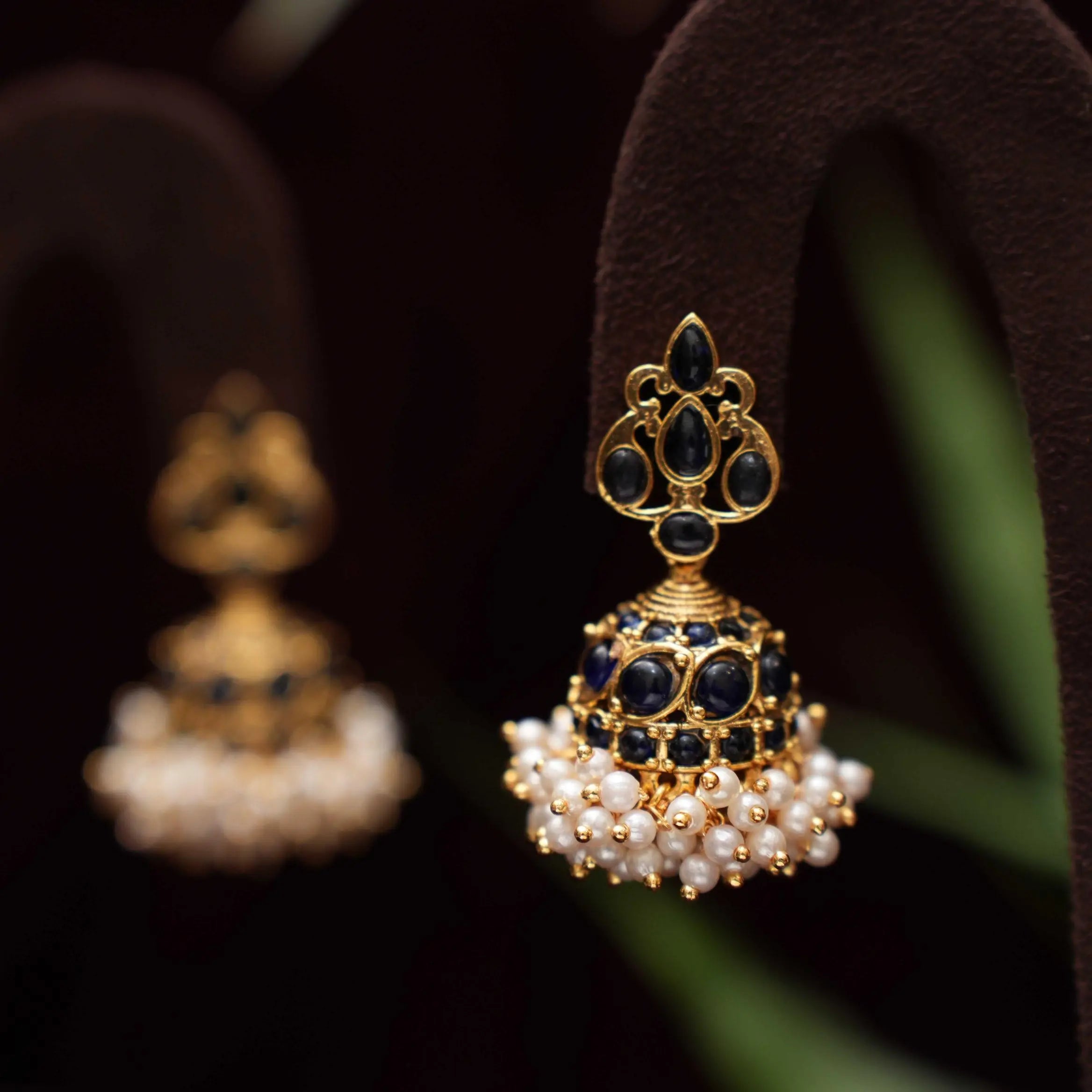 Sindhu Antique Jhumka Earrings - Blue