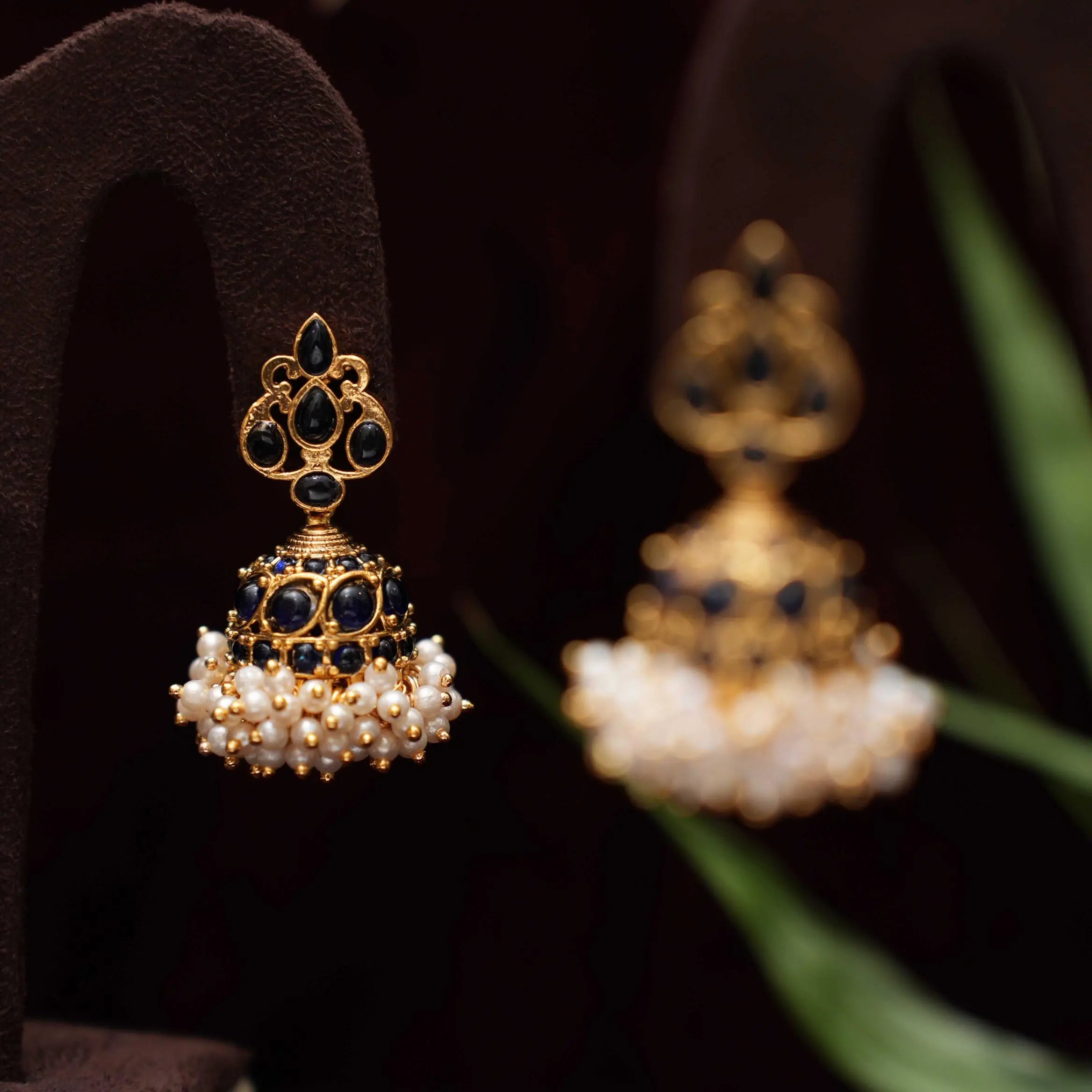 Sindhu Antique Jhumka Earrings - Blue