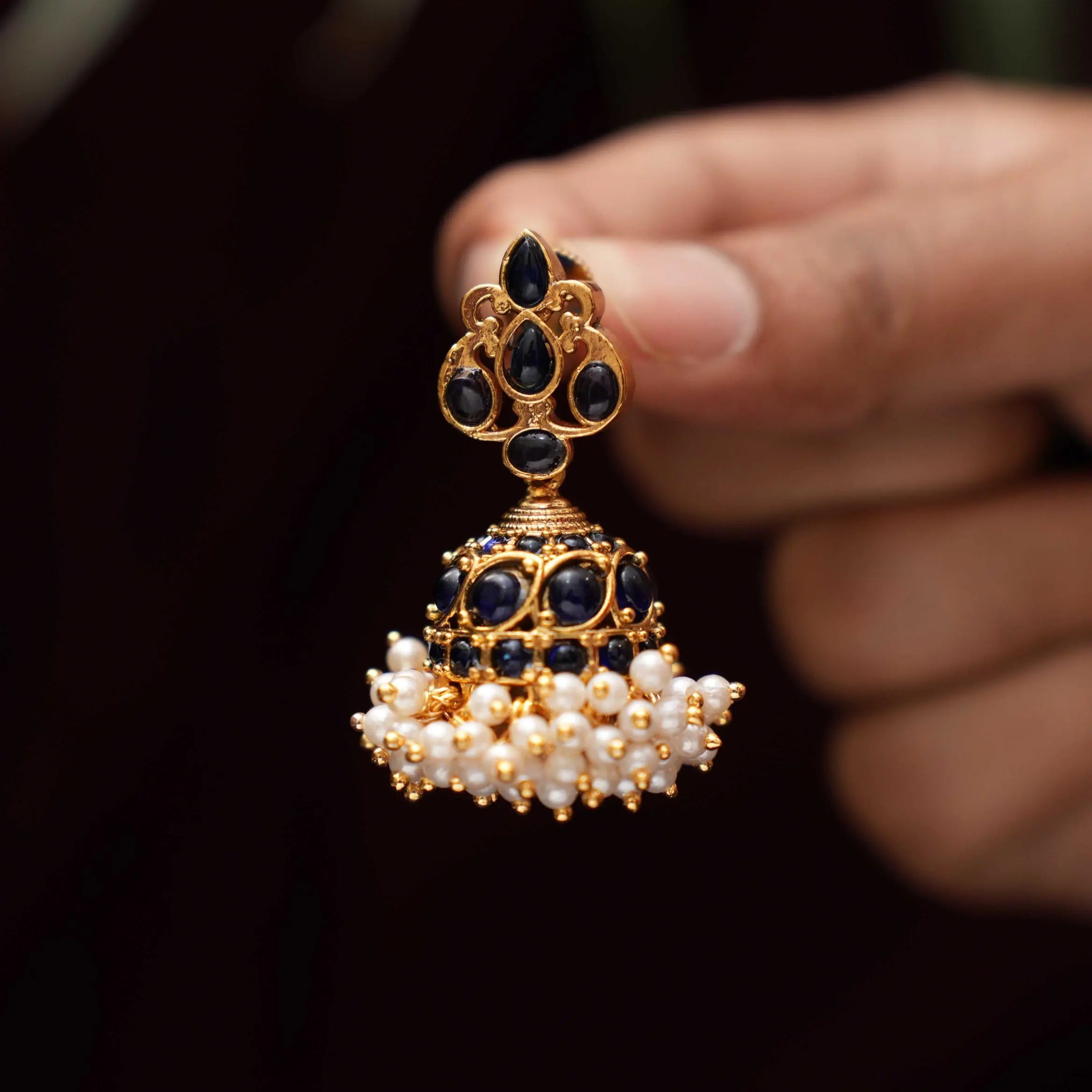 Sindhu Antique Jhumka Earrings - Blue