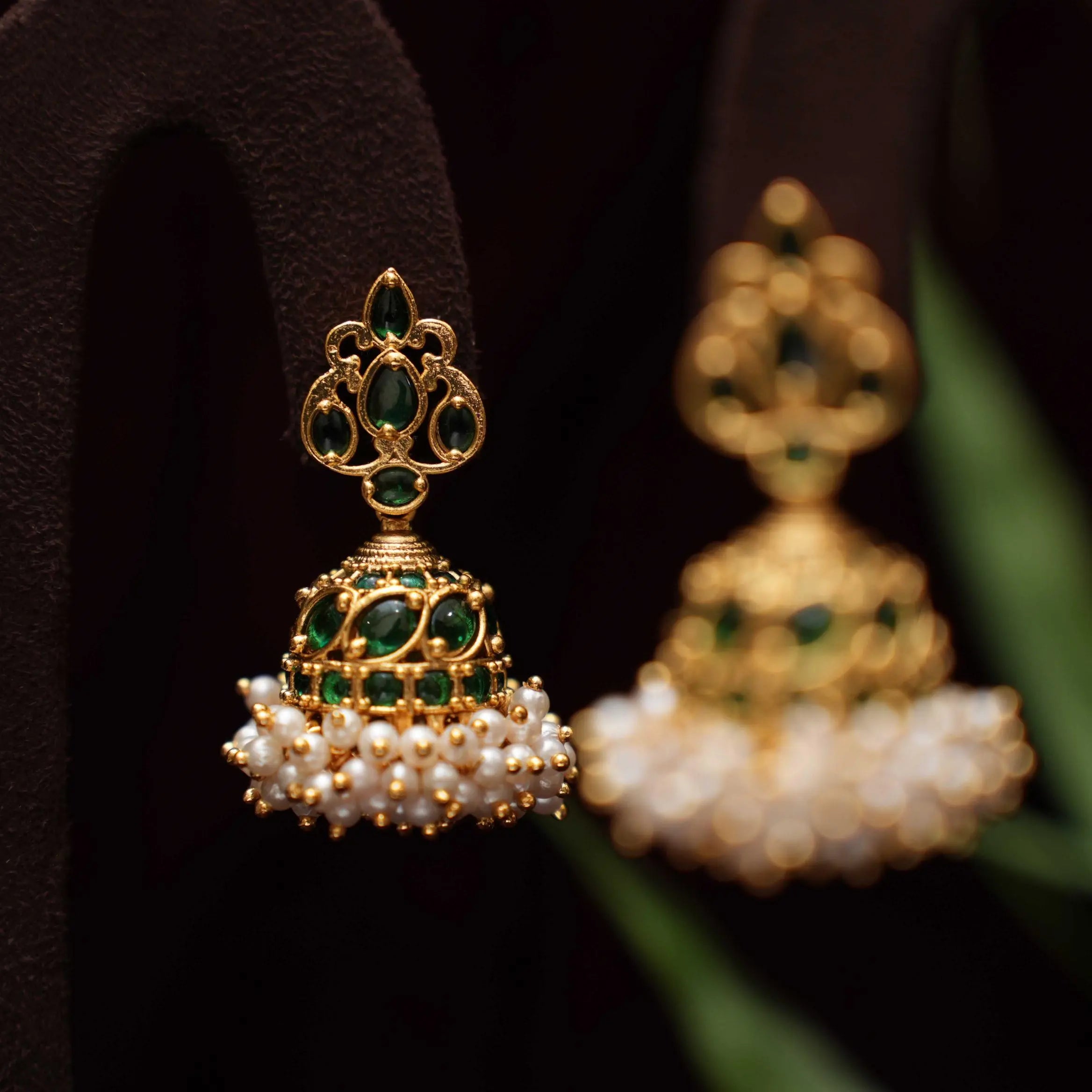 Sindhu Antique Jhumka Earrings - Green