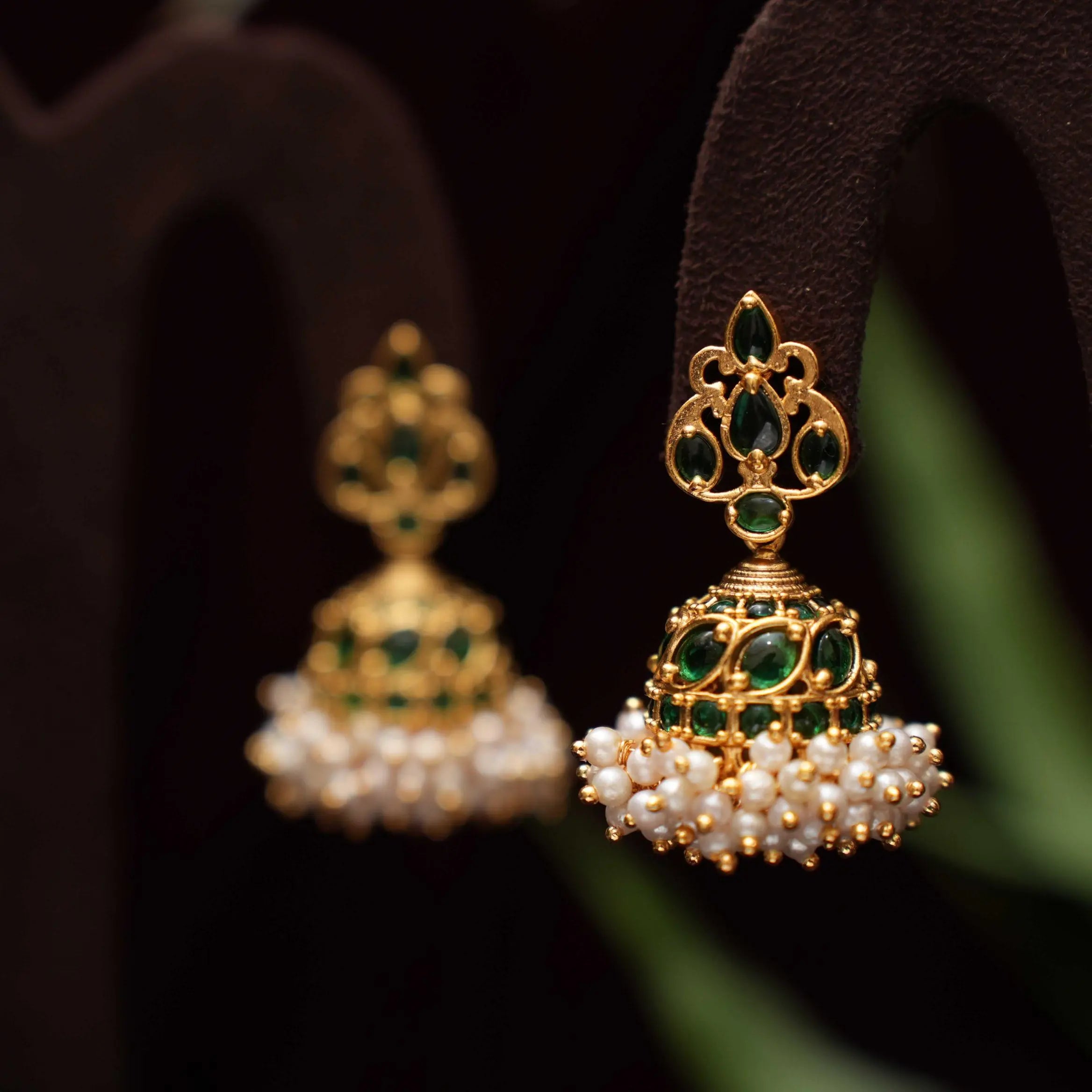 Sindhu Antique Jhumka Earrings - Green