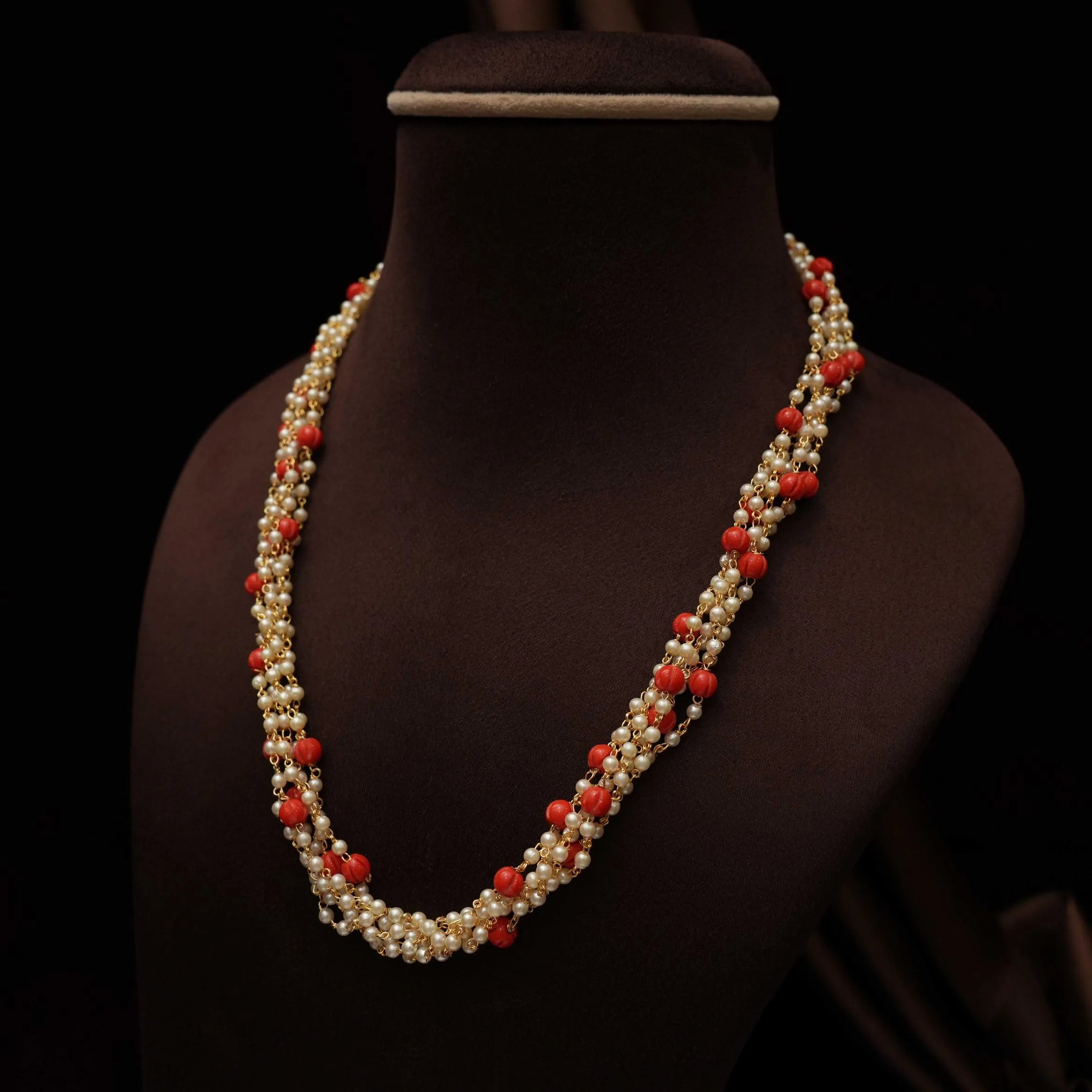 Sneha Coral Pearl Beaded Necklace