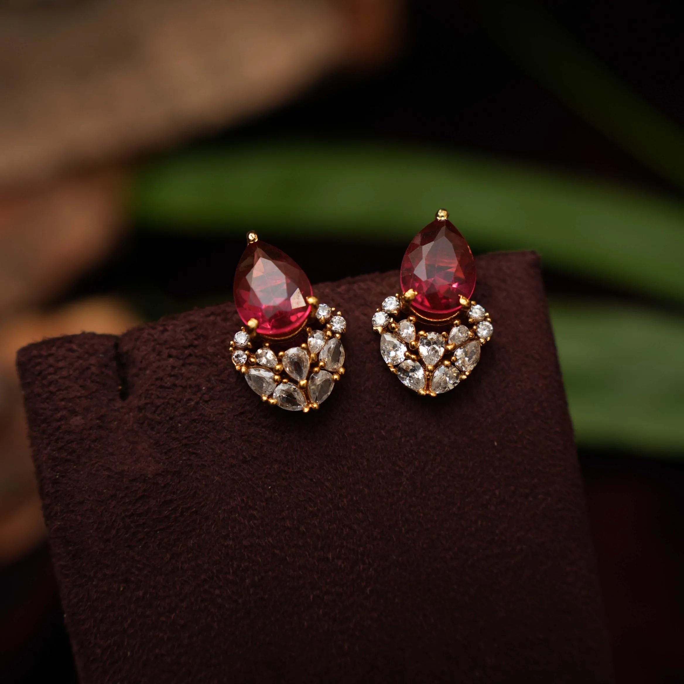 Srinica Zircon Earrings - Red - Rimli Boutique