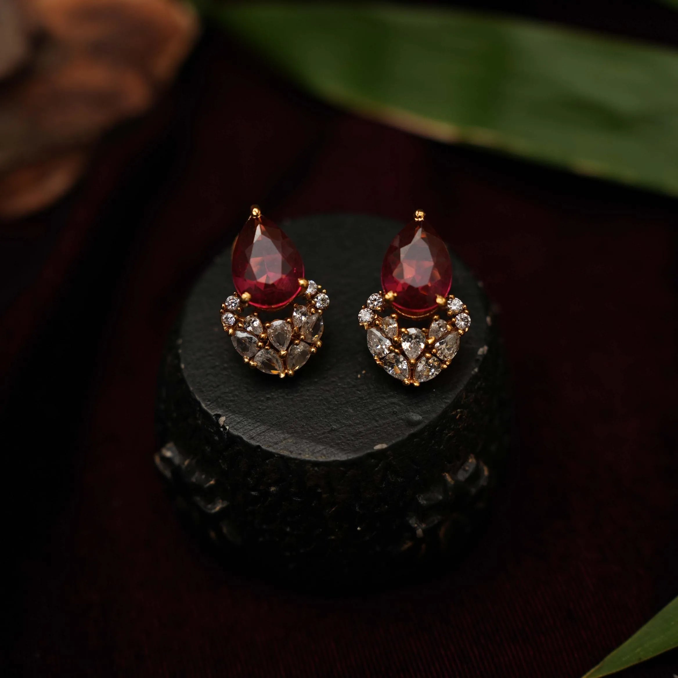 Srinica Zircon Earrings - Red - Rimli Boutique