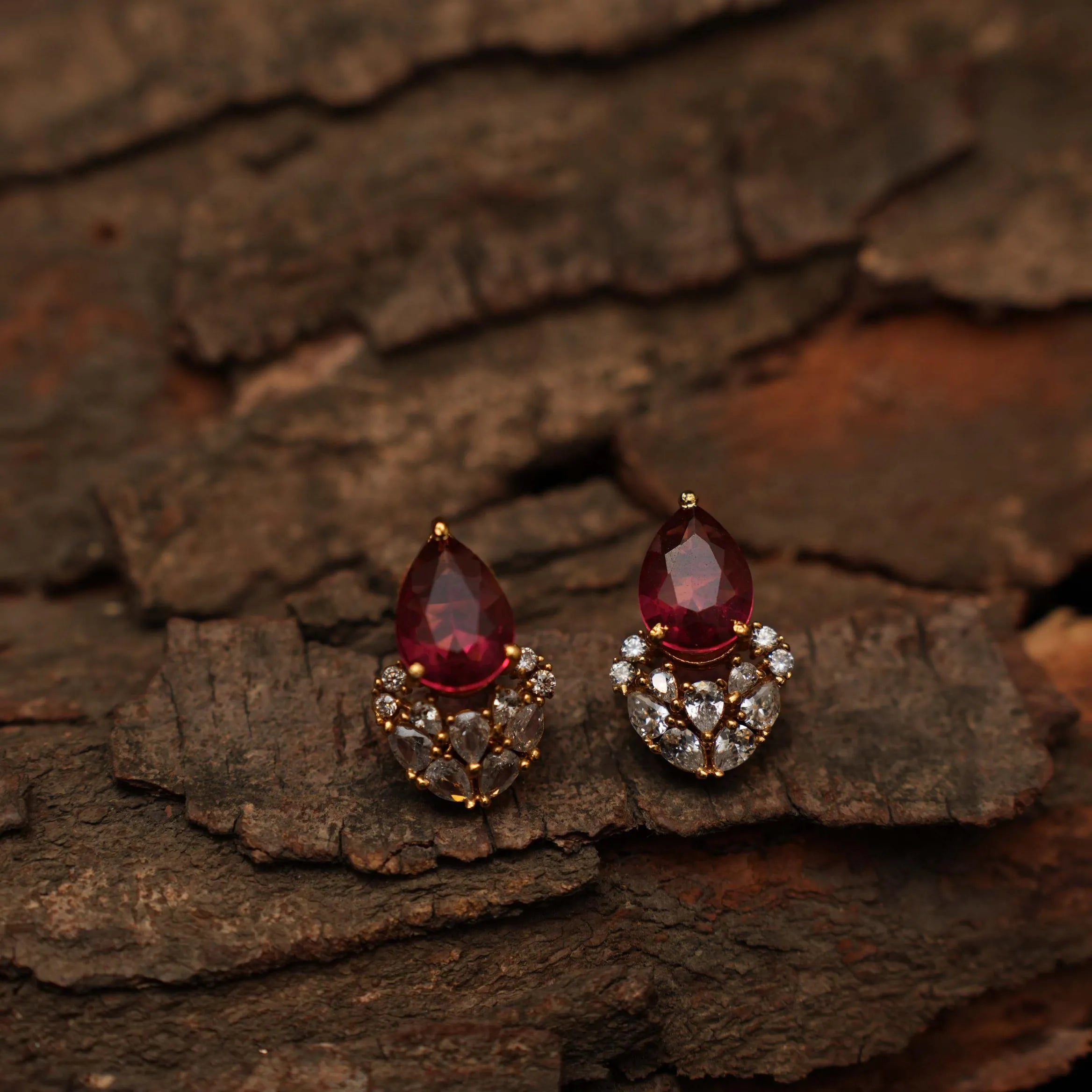 Srinica Zircon Earrings - Red - Rimli Boutique