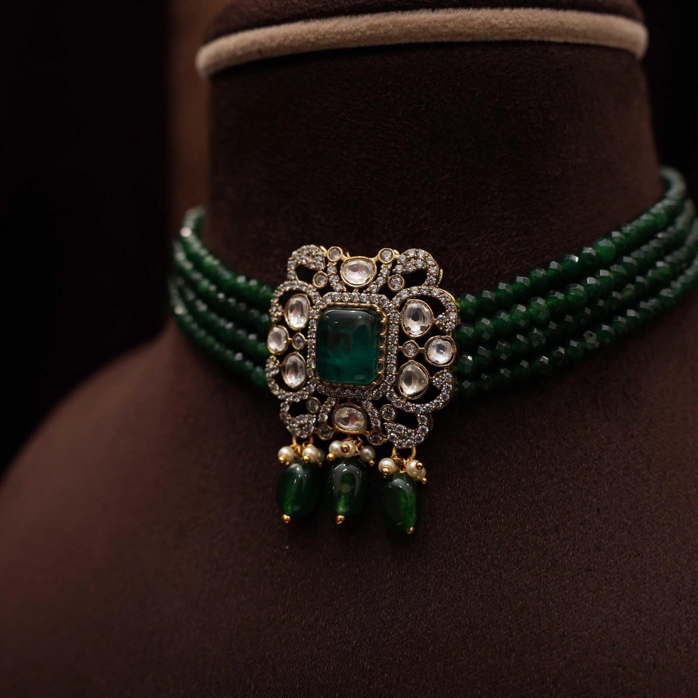 Srinika Polki Beaded Choker - green