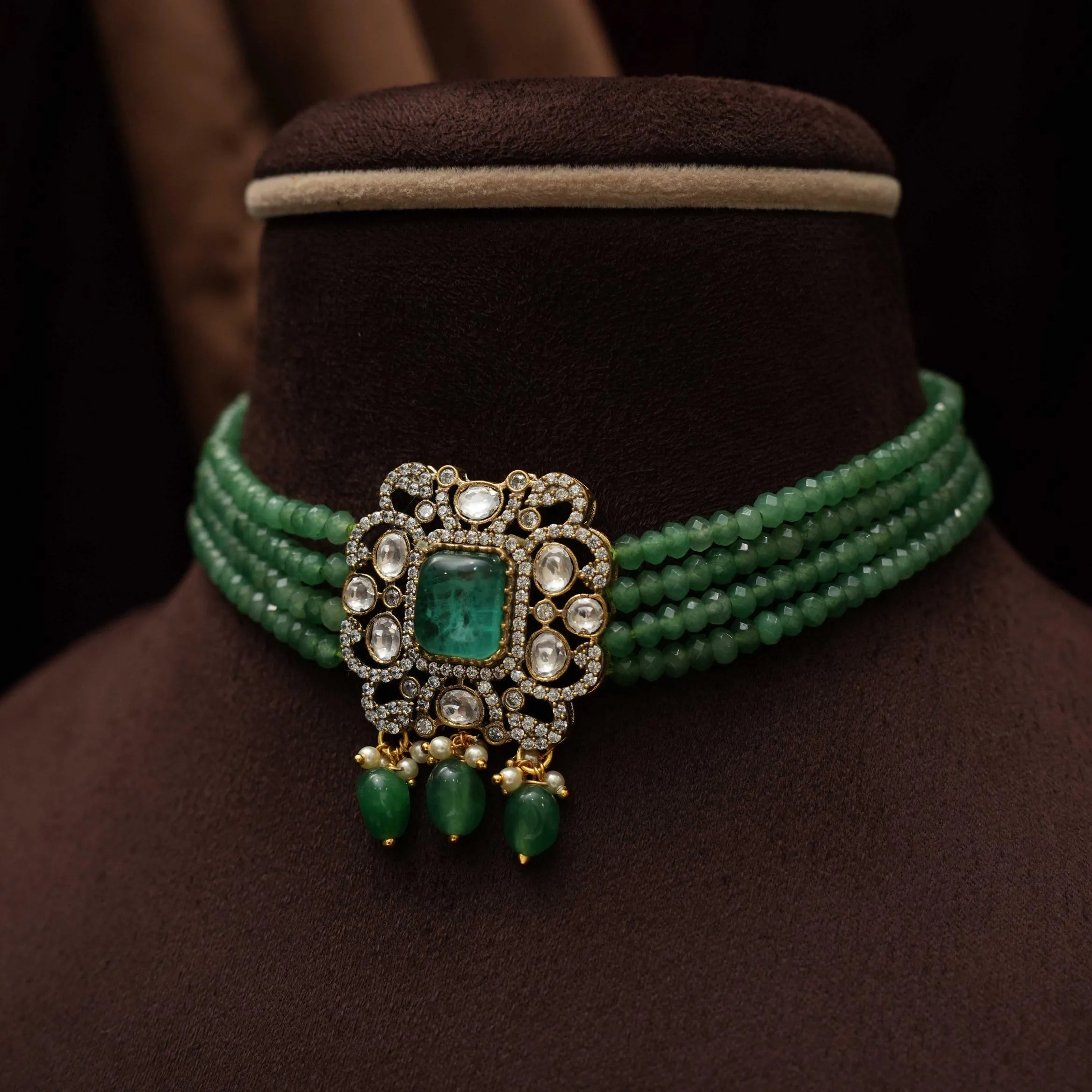 Srinika Polki Beaded Choker - Light Green