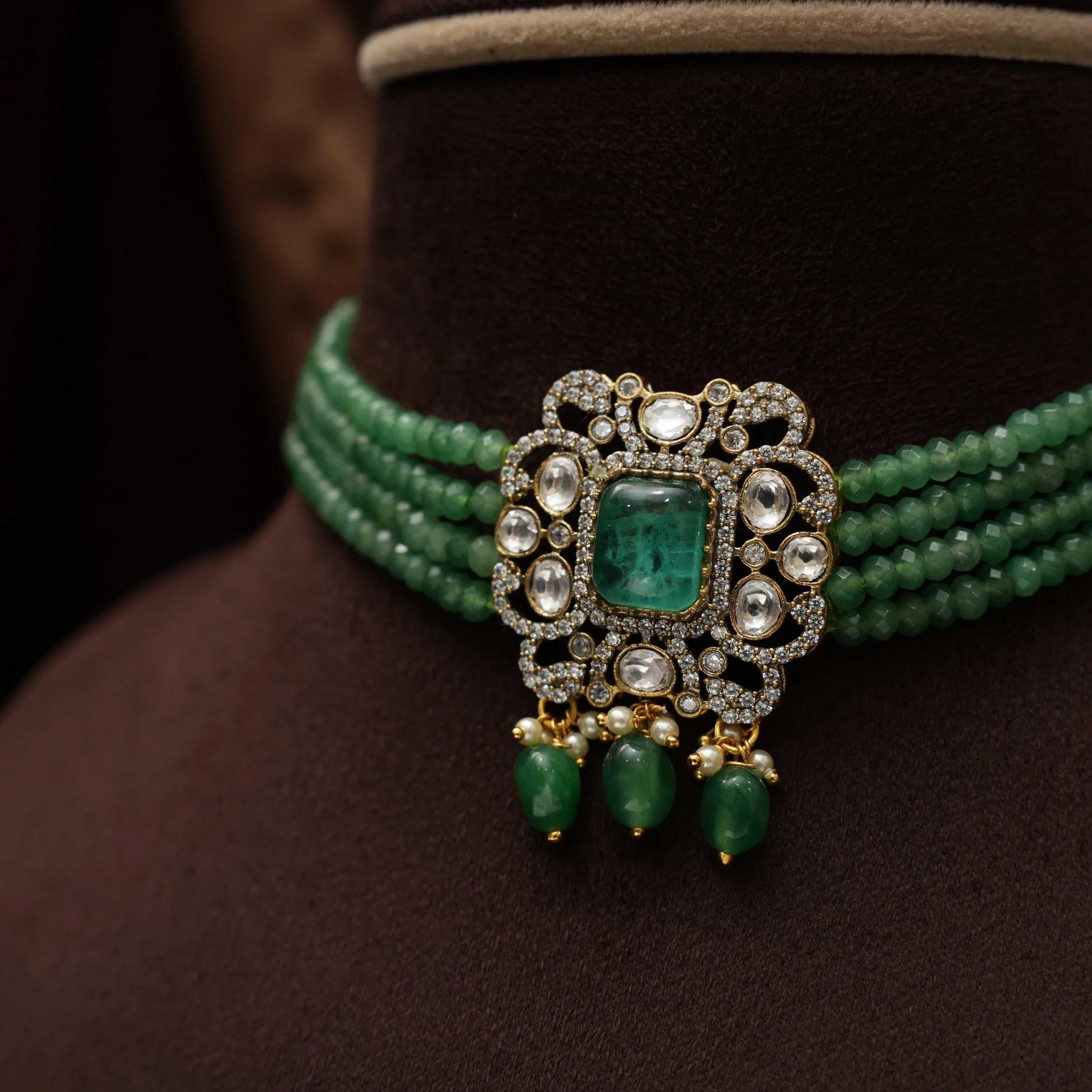 Srinika Polki Beaded Choker - Light Green