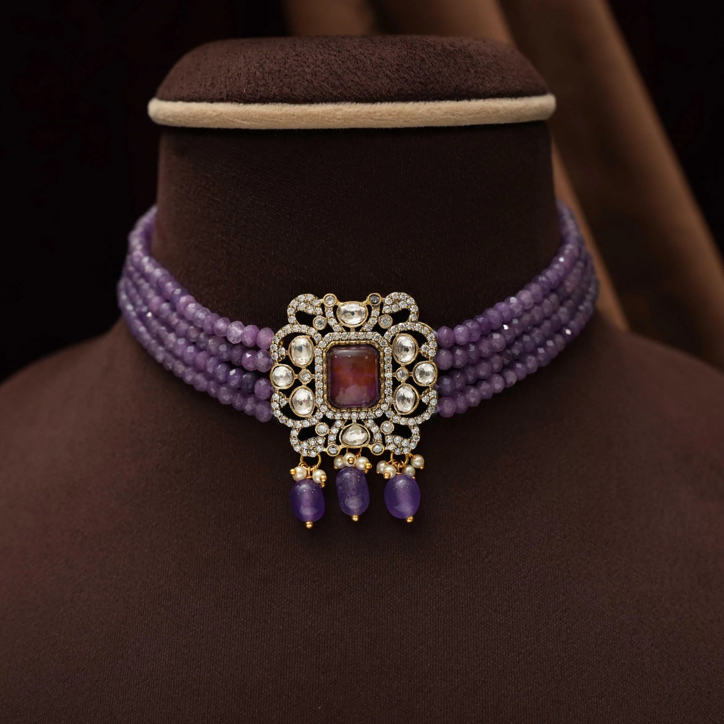 Srinika Polki Beaded Choker - Lilac
