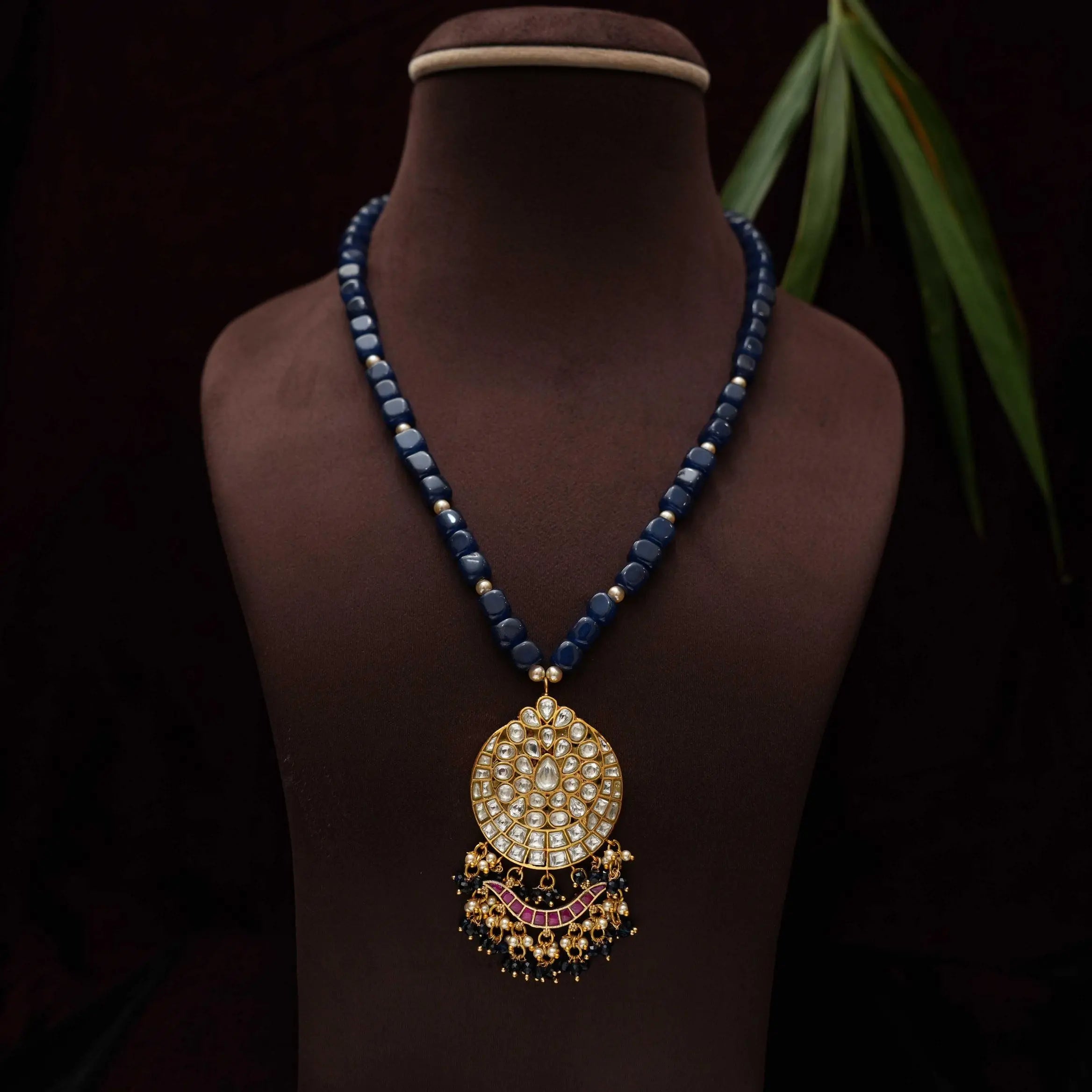 Sripriya Polki Beaded Necklace - Blue
