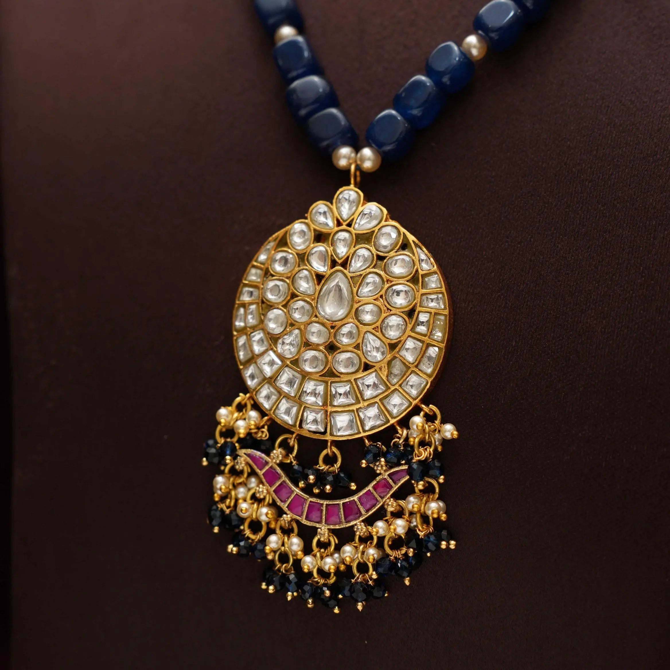 Sripriya Polki Beaded Necklace - Blue