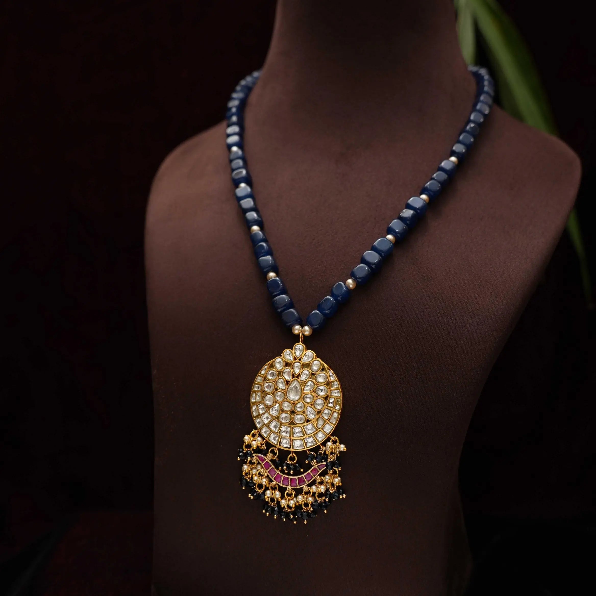 Sripriya Polki Beaded Necklace - Blue
