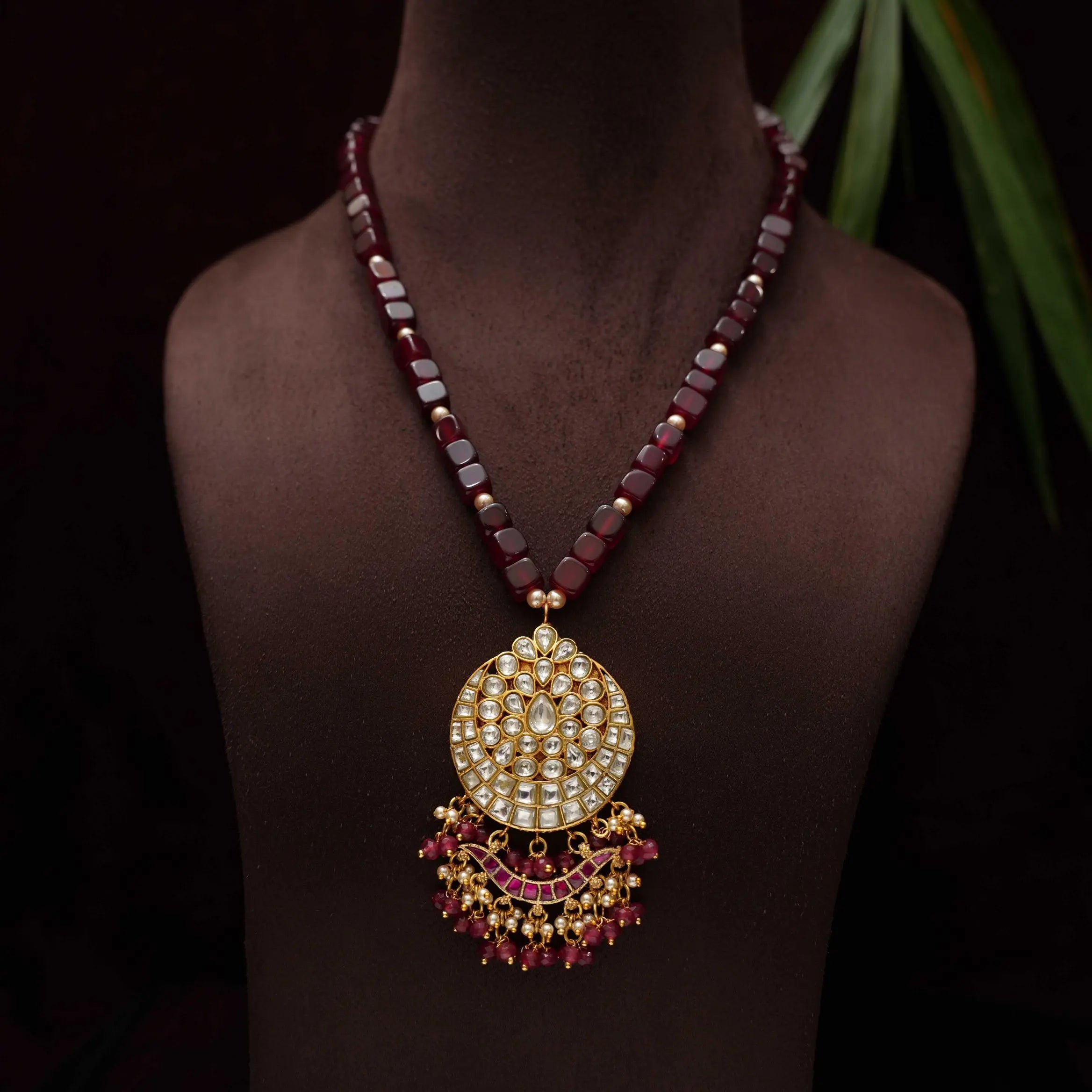 Sripriya Polki Beaded Necklace - Red