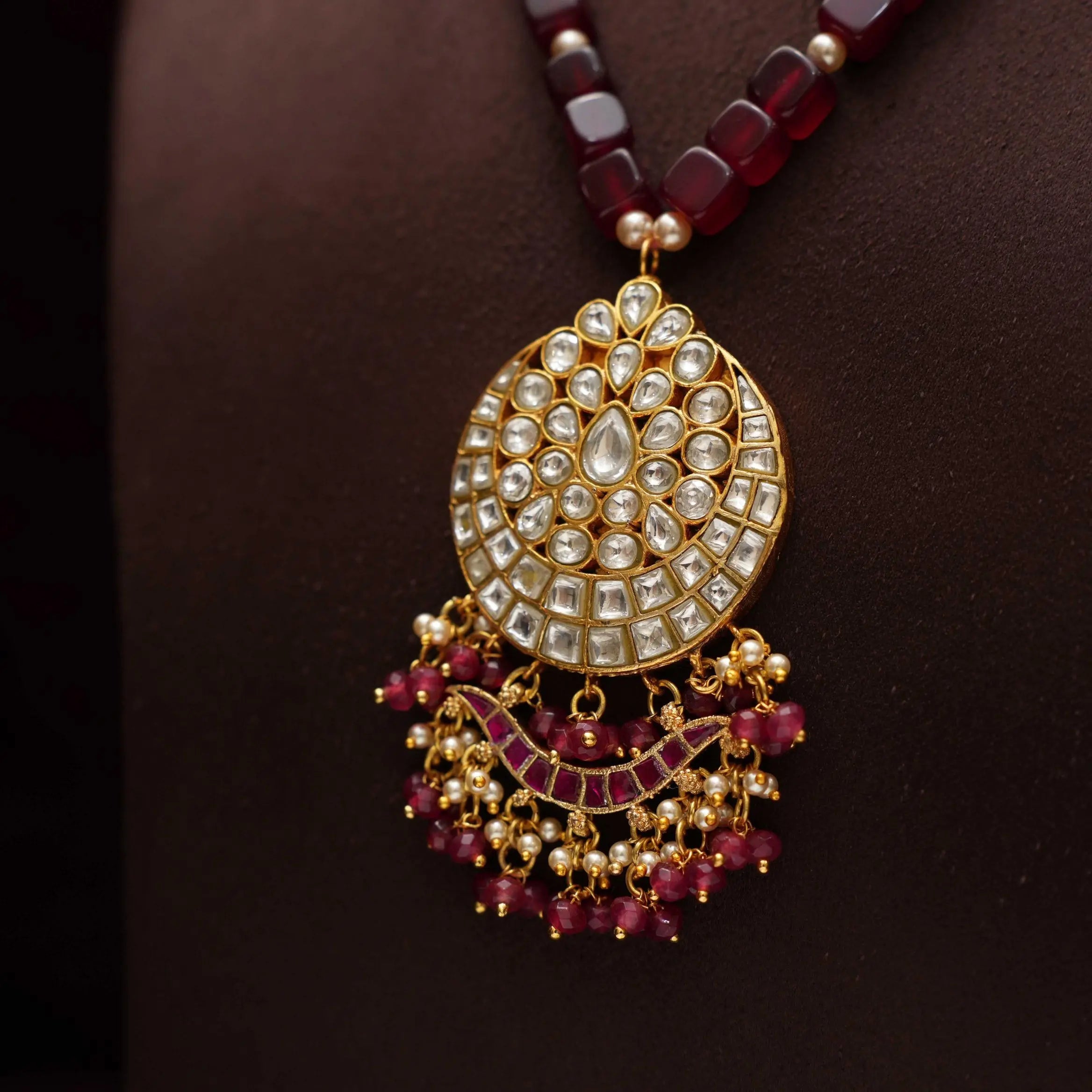 Sripriya Polki Beaded Necklace - Red