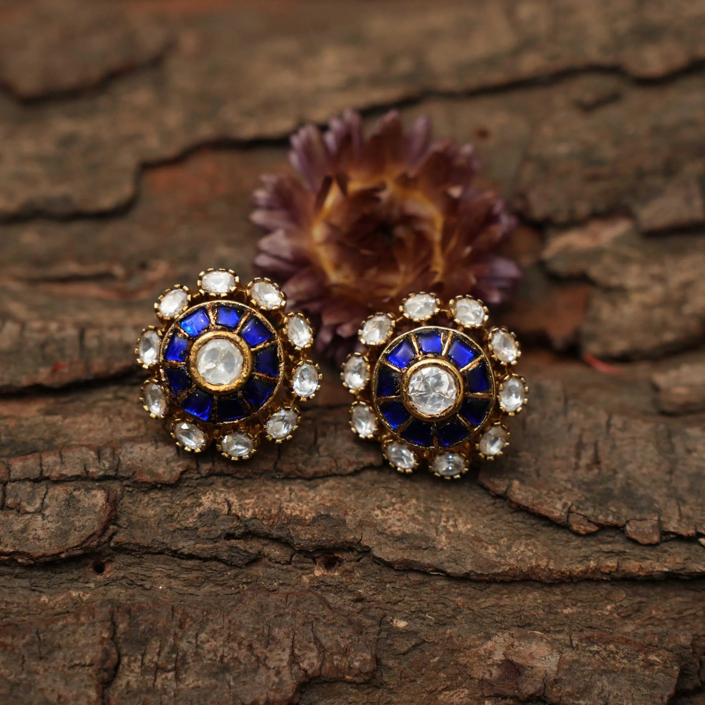Stella Polki Ear Stud - Blue