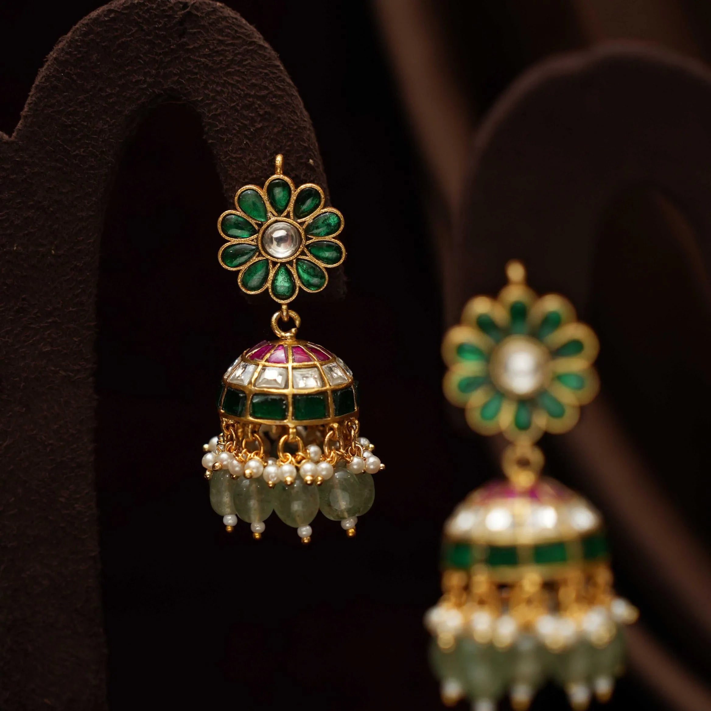 Sundari Polki Jhumka Earrings - Green