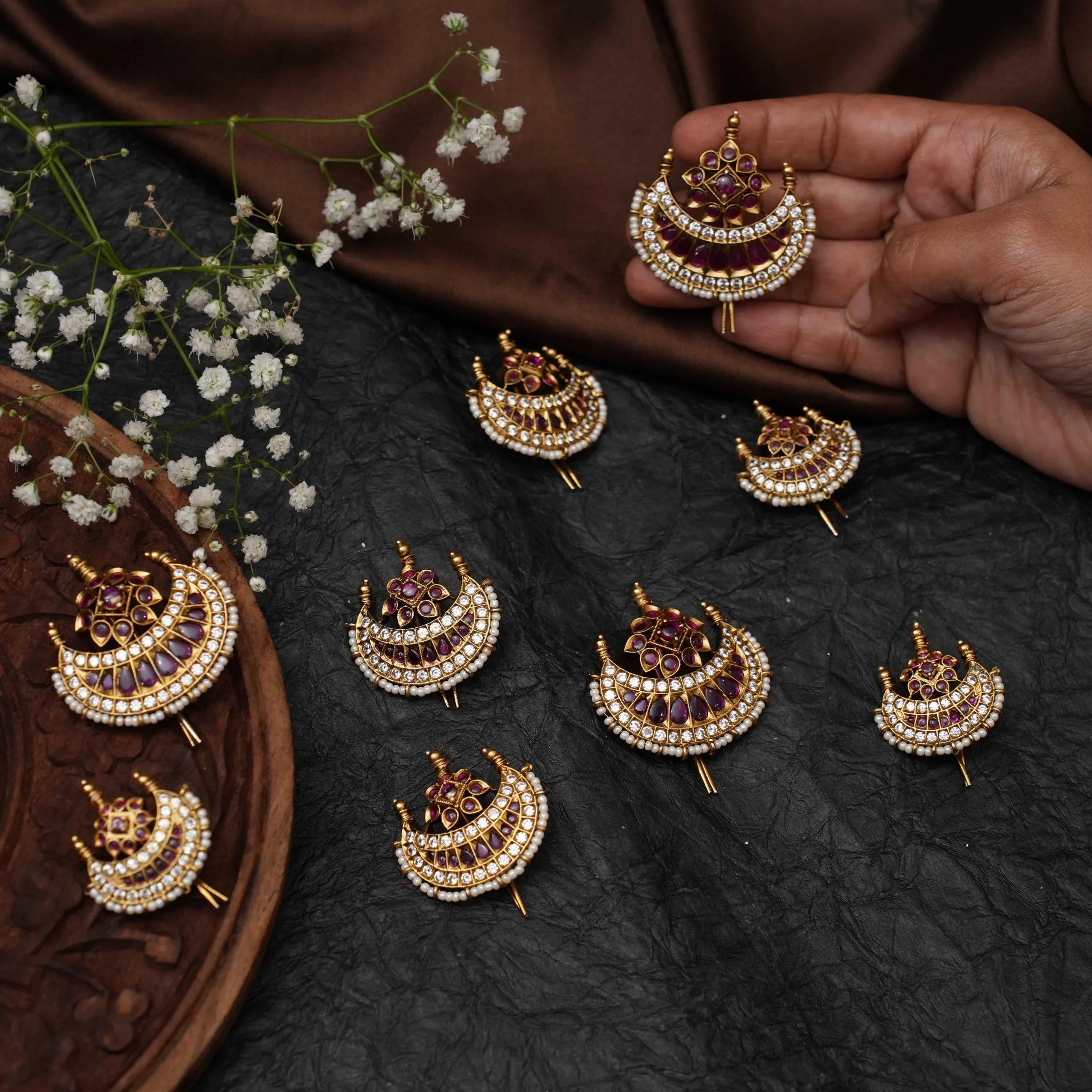 Sunita Antique Rakkodi / Hair Pins- Red