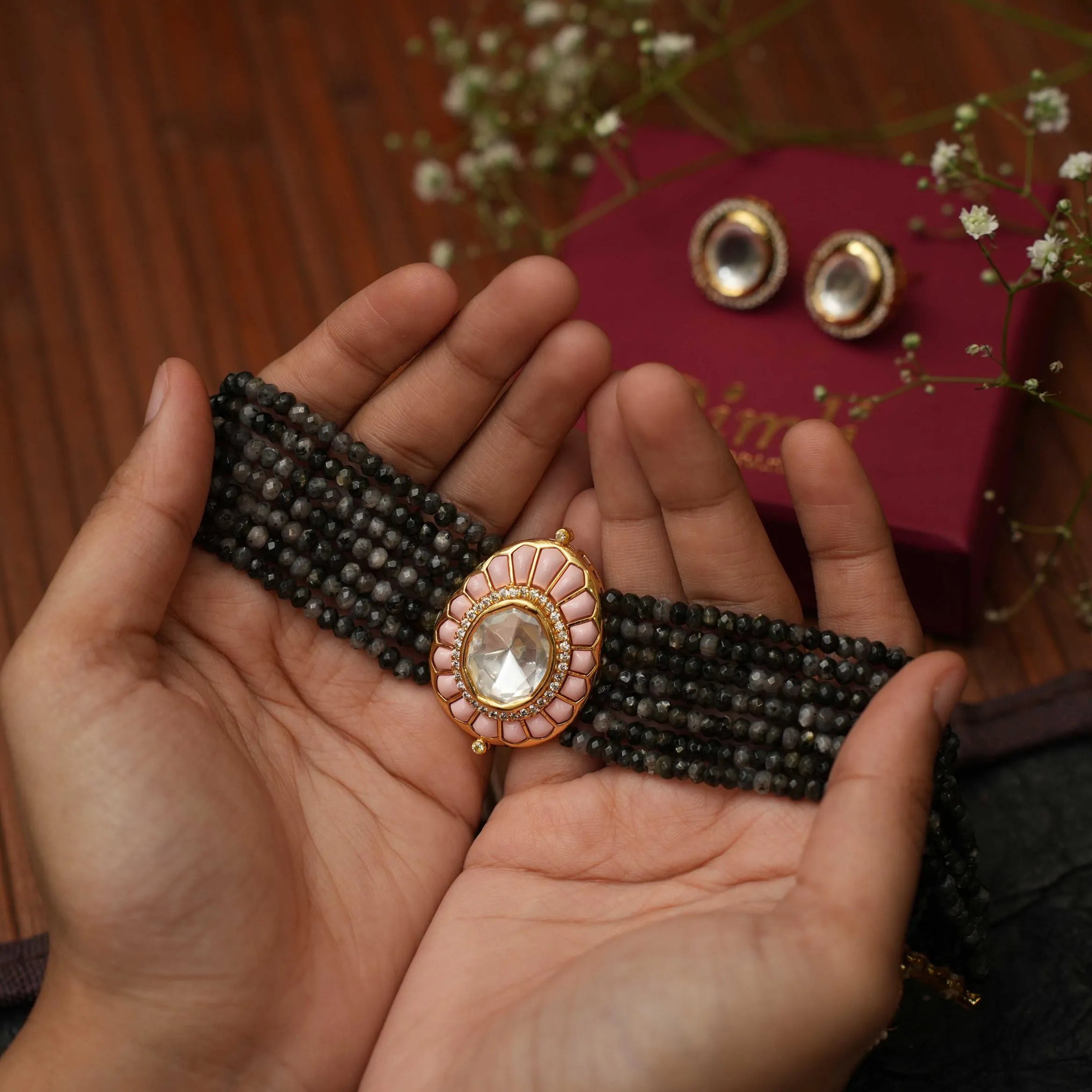 Sunita Beaded Choker Set - Black