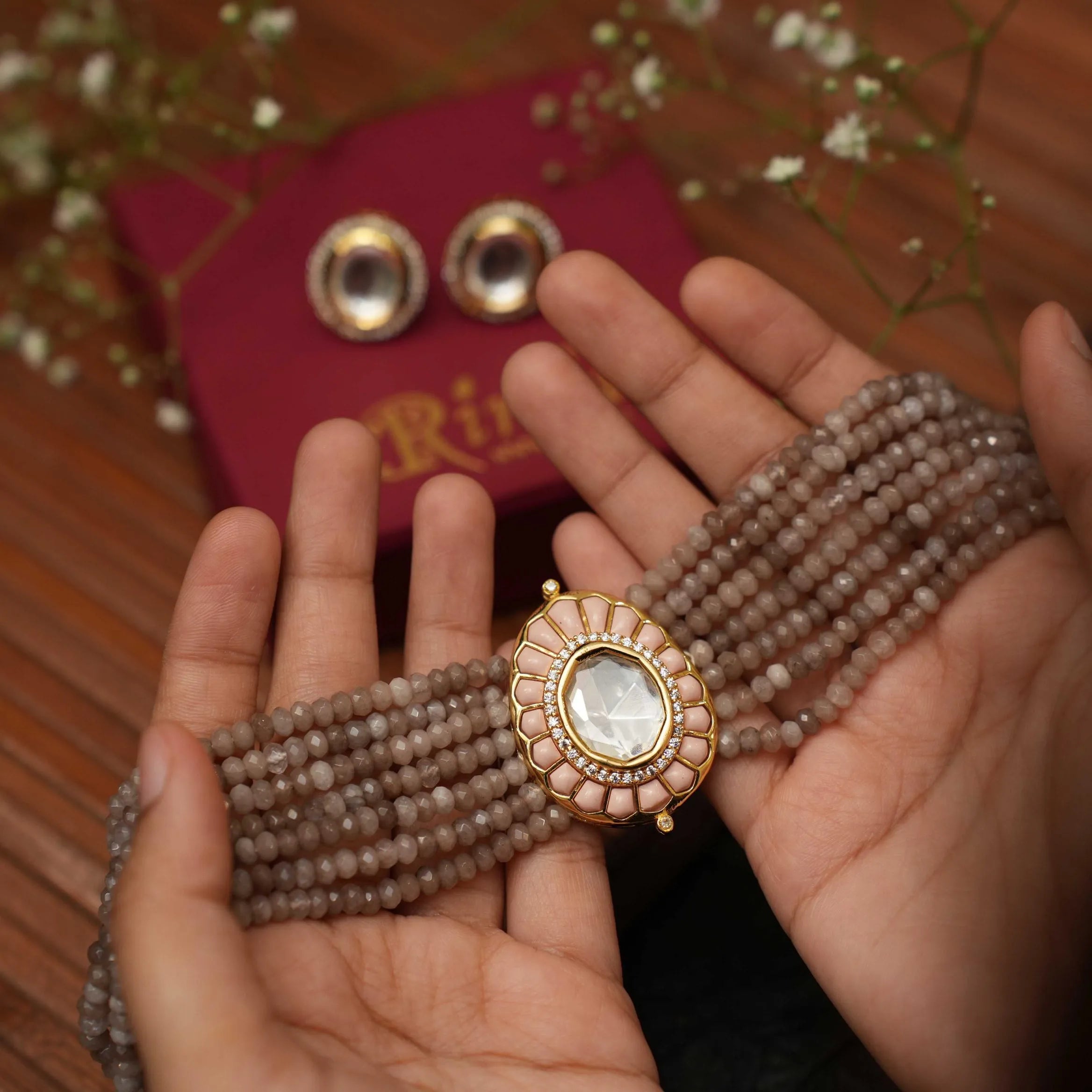 Sunita Beaded Choker Set - Grey