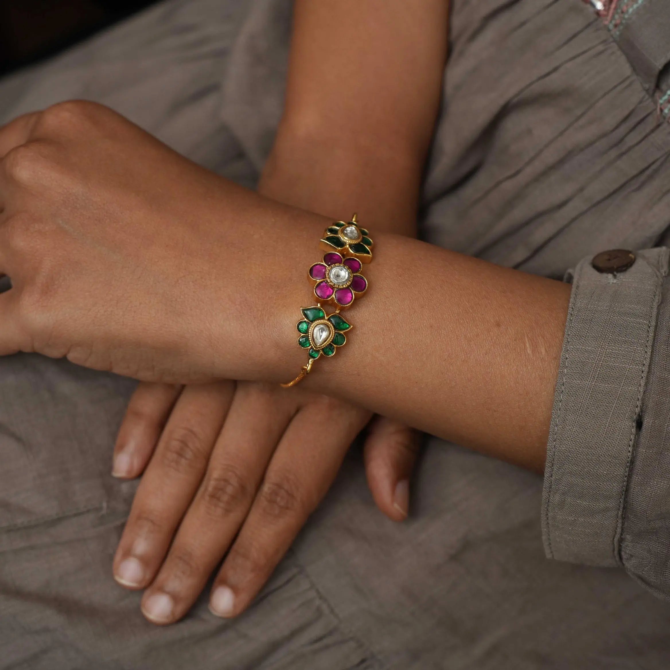 Sunita Silver Bracelet - Red