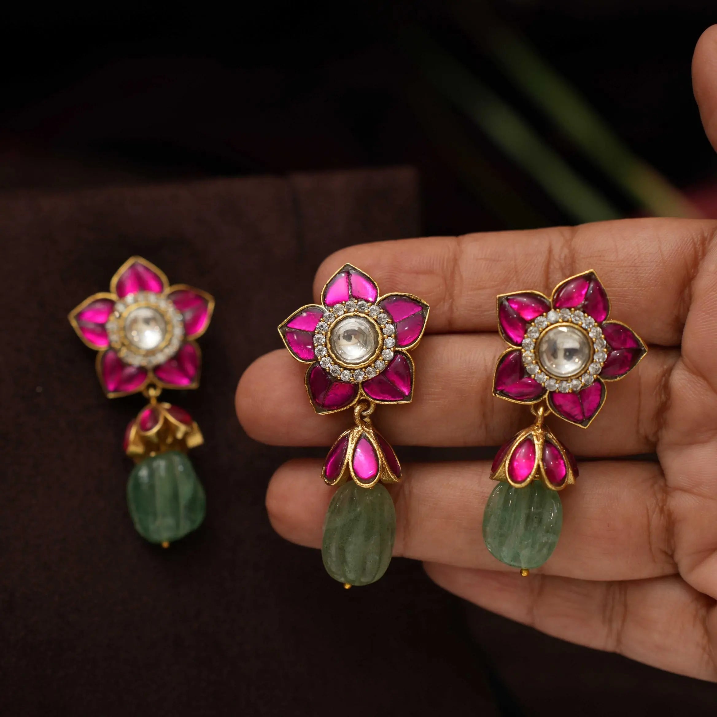 Supraja Pendant Set - Reddish Pink