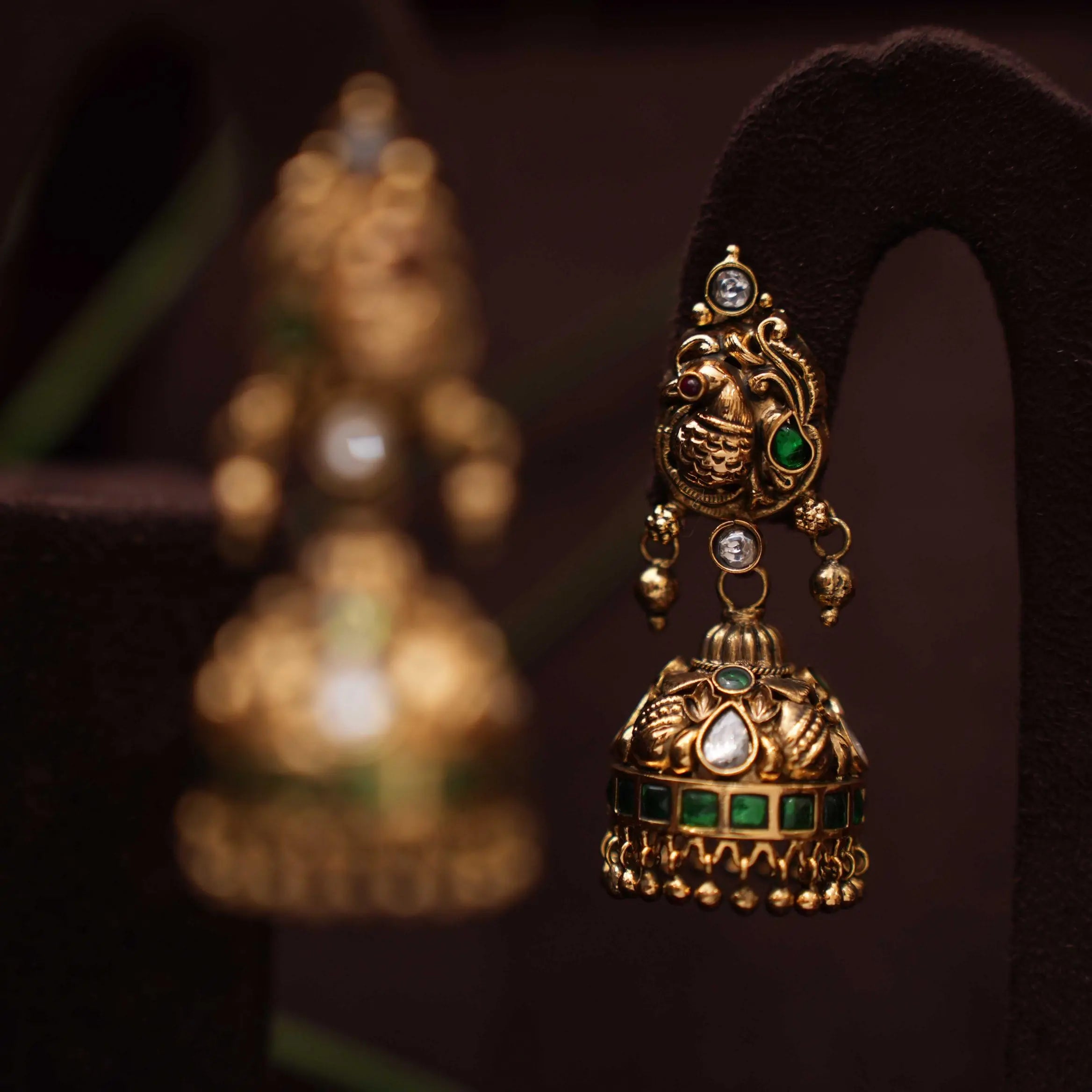 Sushma Antique Jhumka Earrings - Green