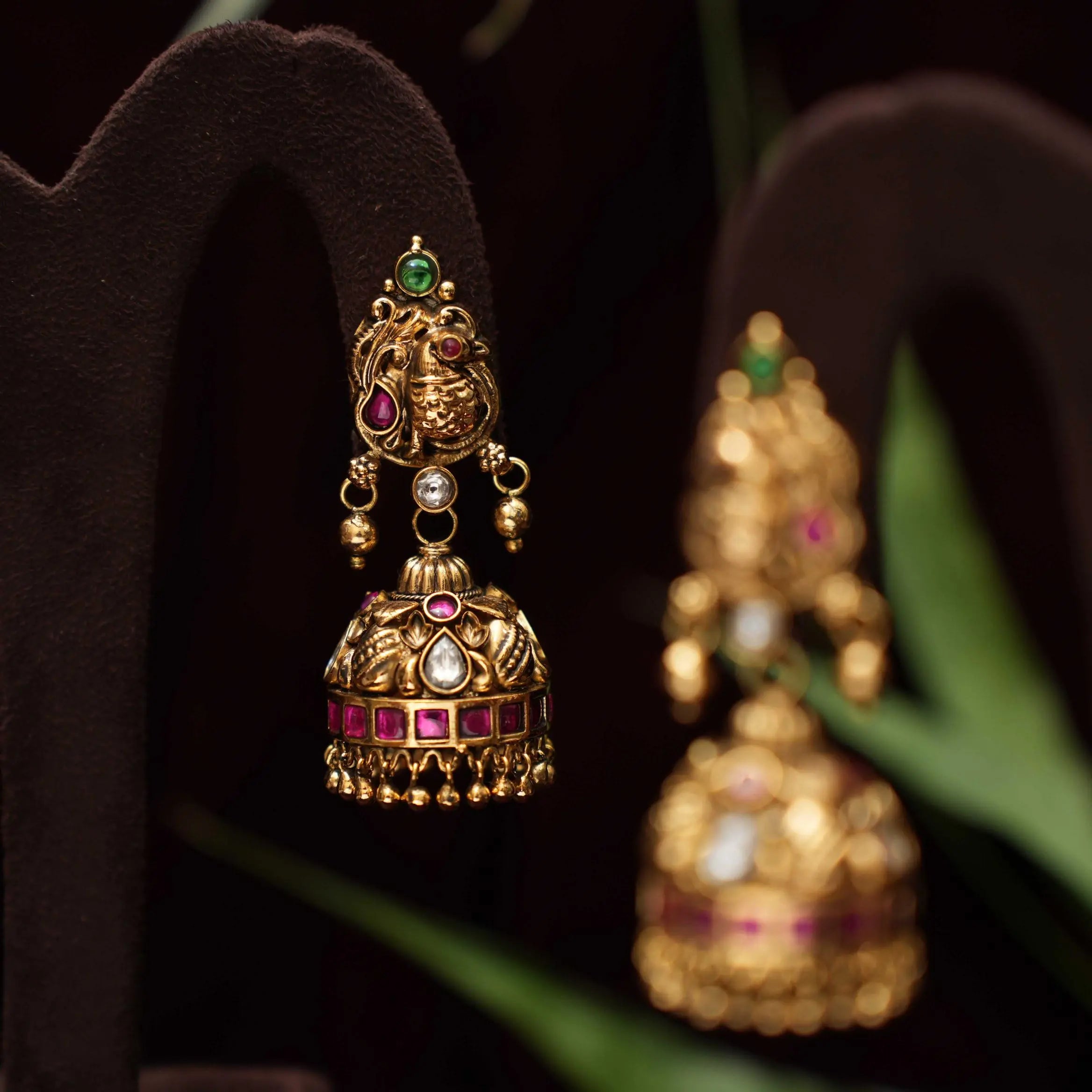 Sushma Antique Jhumka Earrings - Red