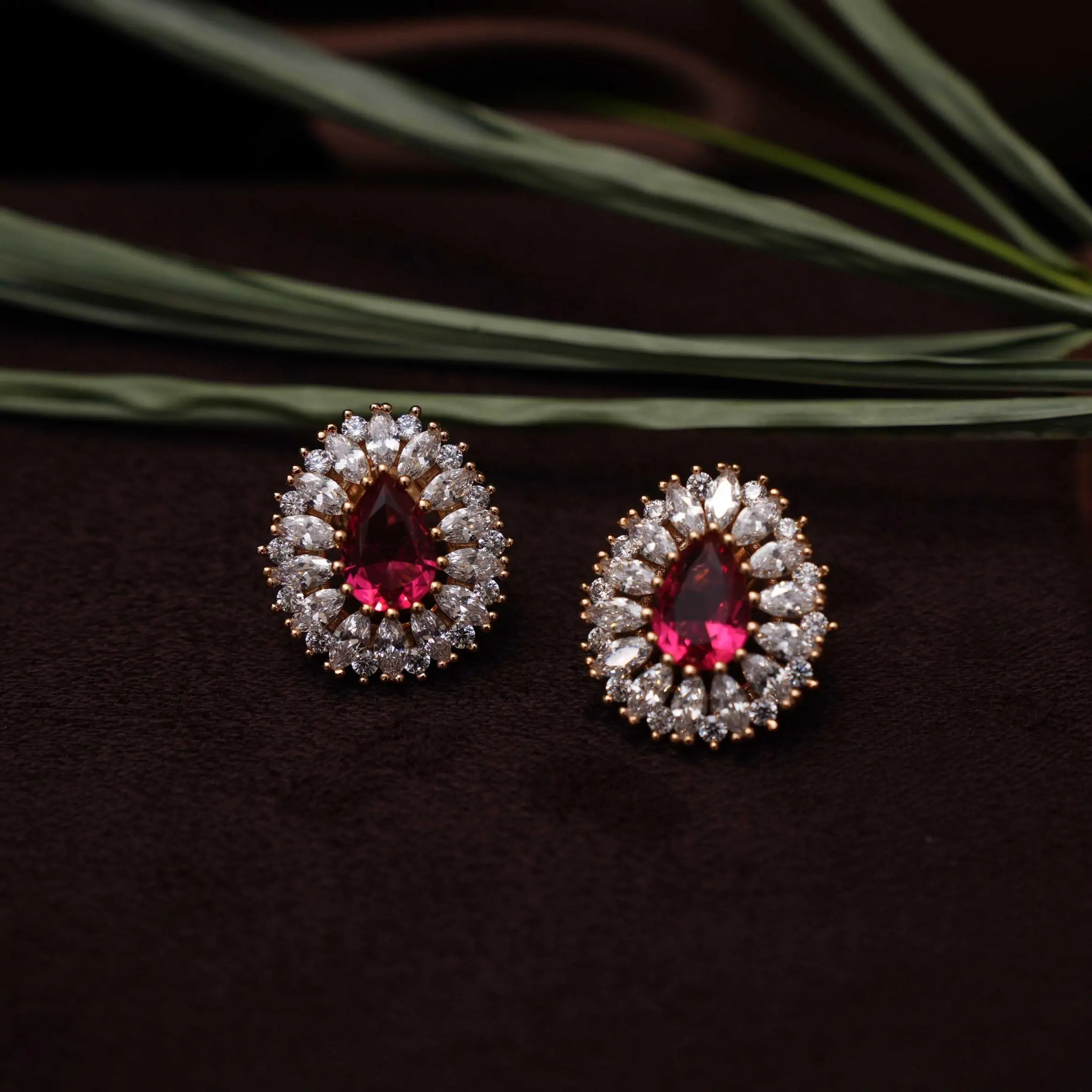 Talya Zircon Ear Stud - Reddish Pink