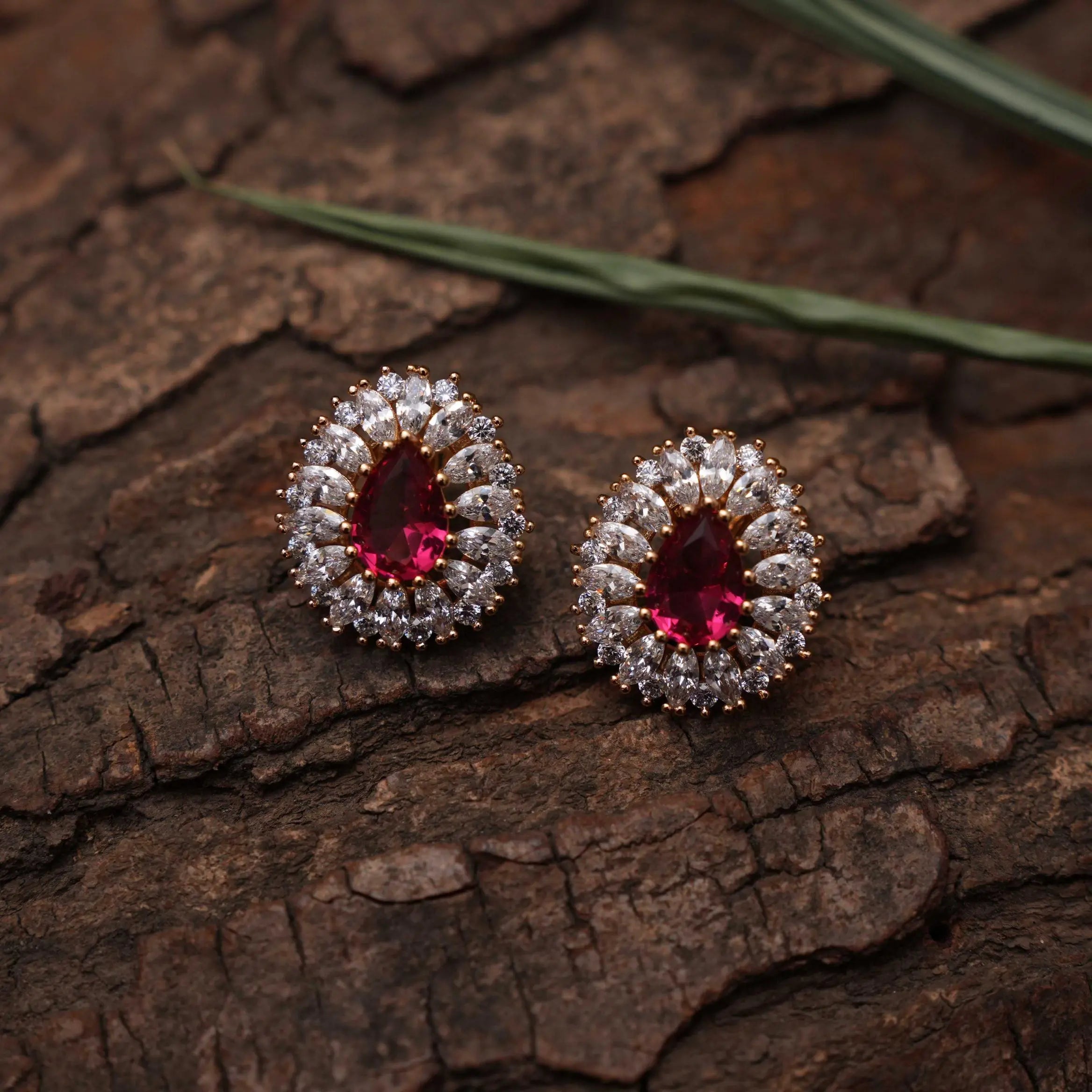 Talya Zircon Ear Stud - Reddish Pink