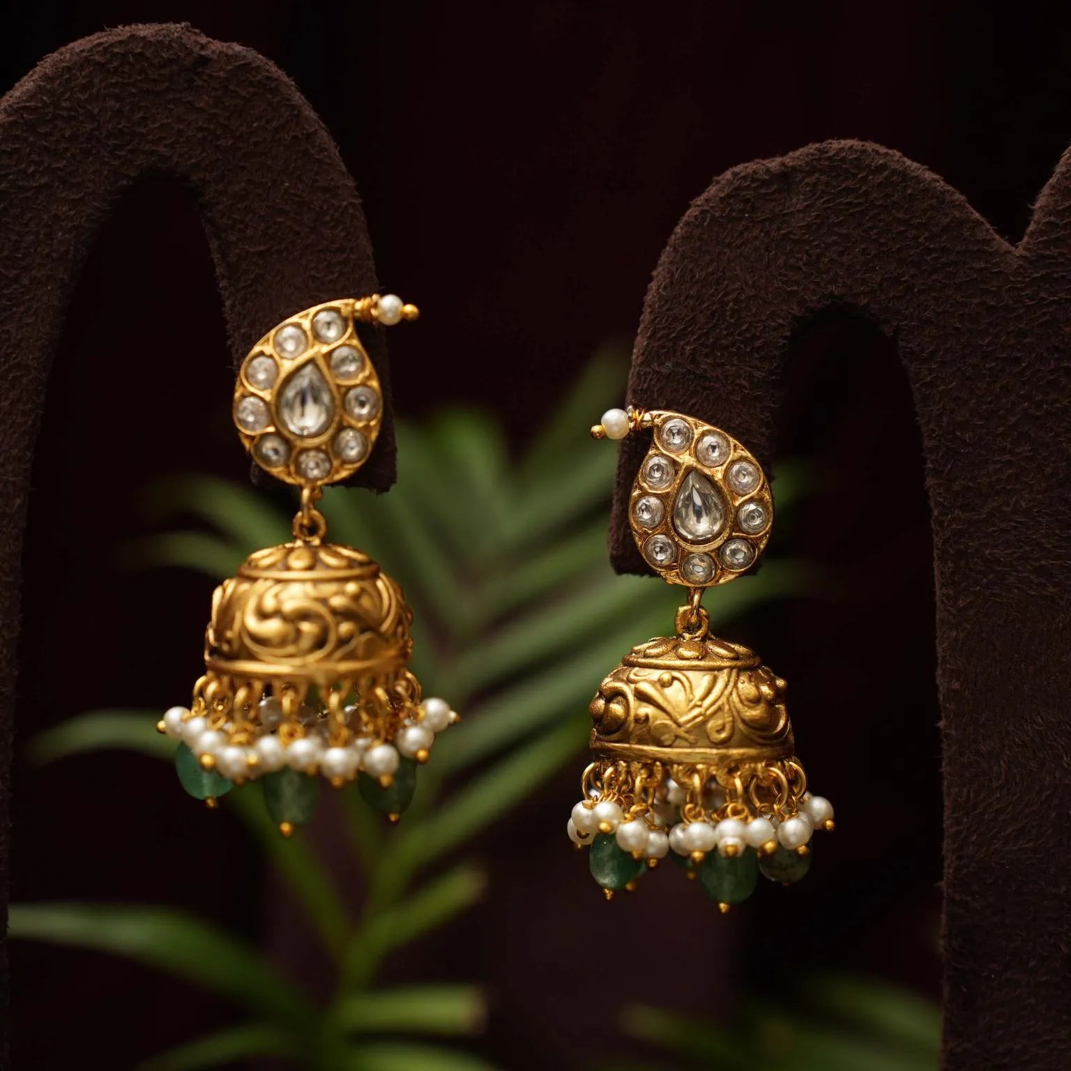 Tami Antique Jhumka Earrings - White