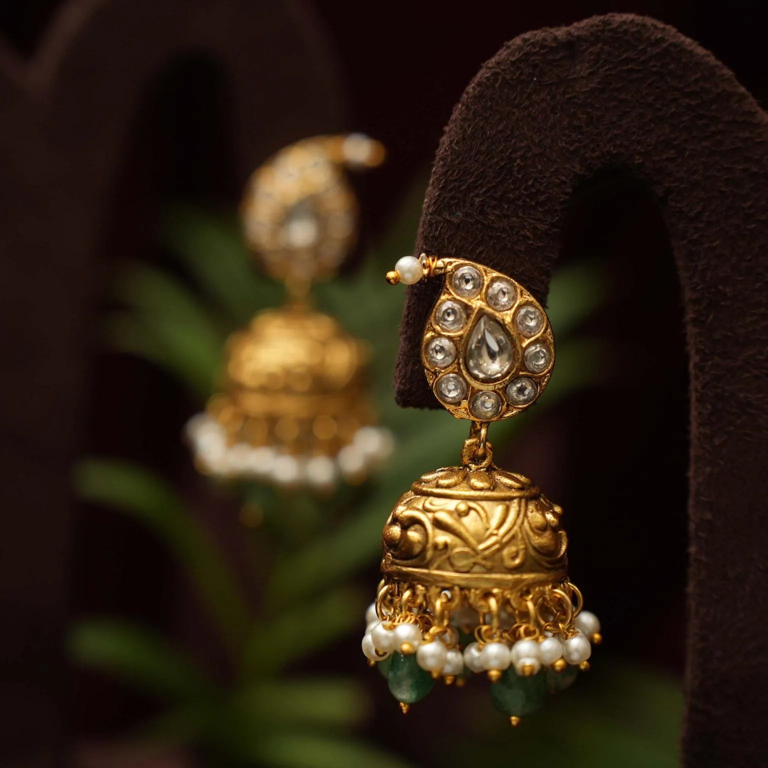 Tami Antique Jhumka Earrings - White
