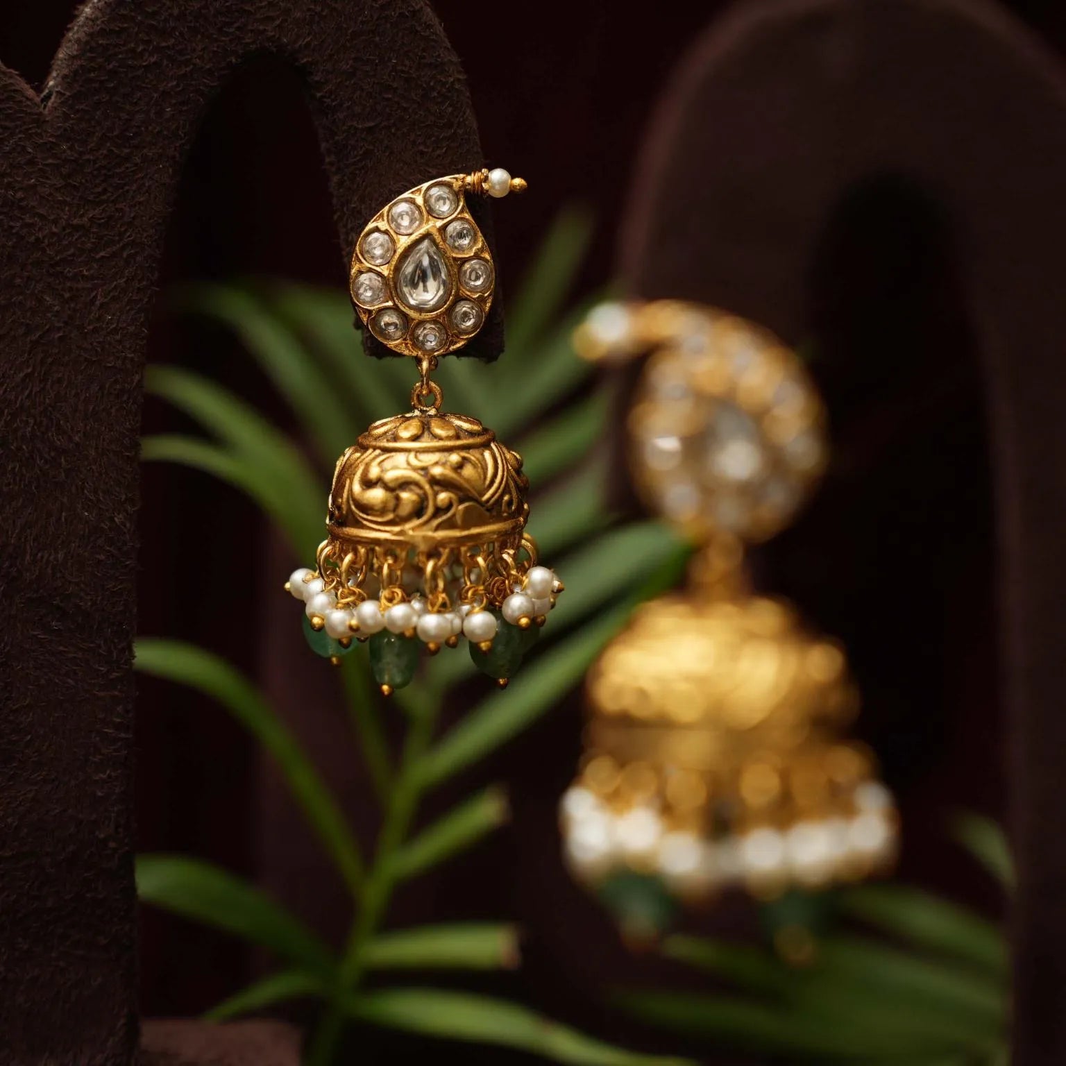 Tami Antique Jhumka Earrings - White