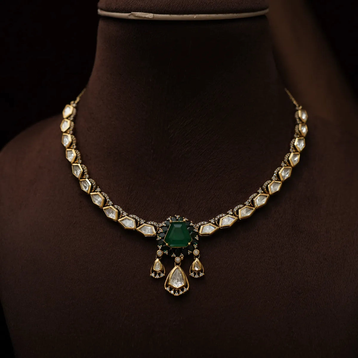 Tamia Victorian Kundan Necklace - Green