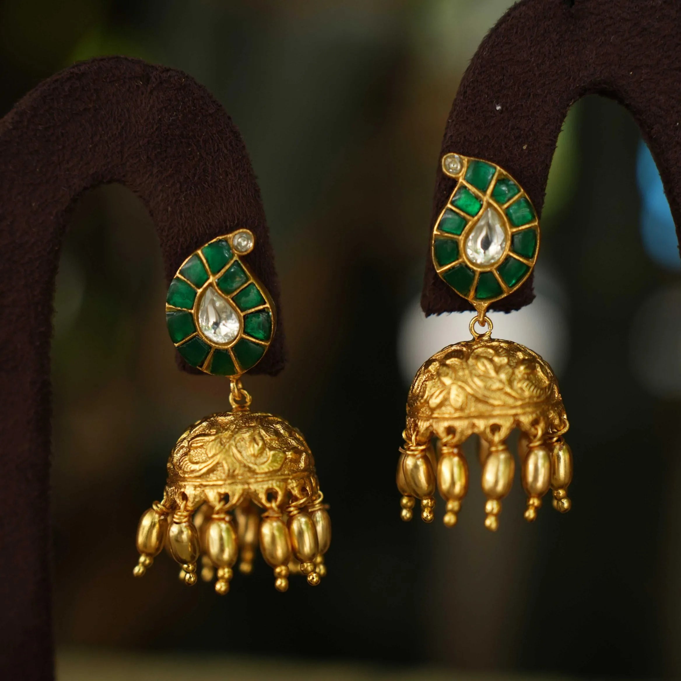 Tanu Antique Jhumka - Green