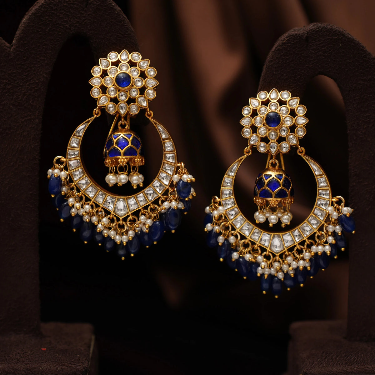 Tara Polki Chandbali Earrings - Blue